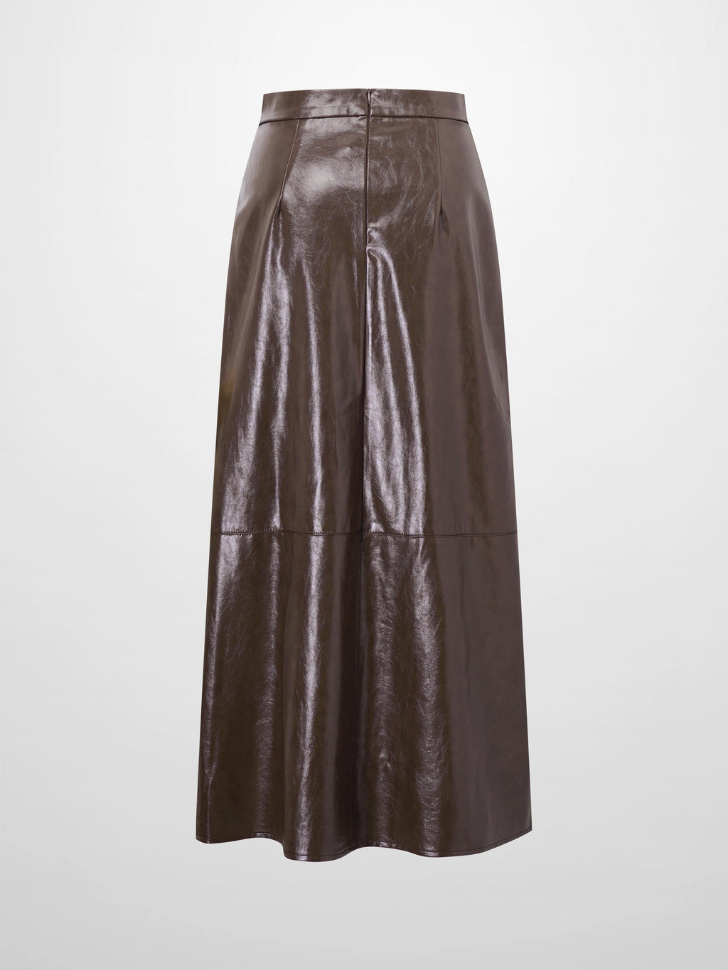 Coated Faux Leather A-Line Skirt-Brown