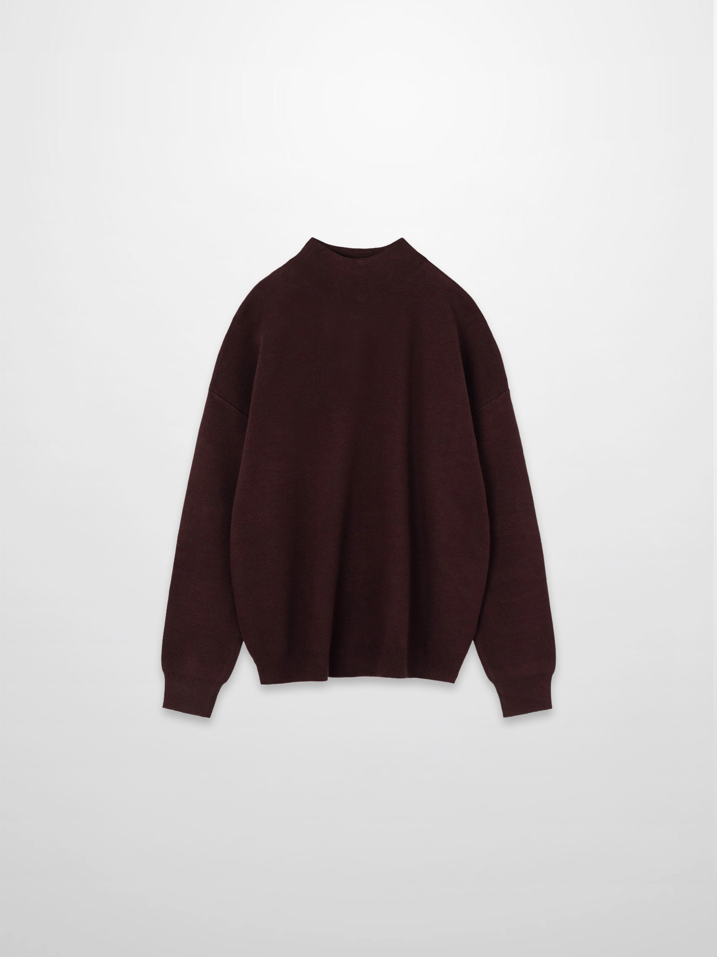 Mock Neck Thin Knit Sweater-Brown