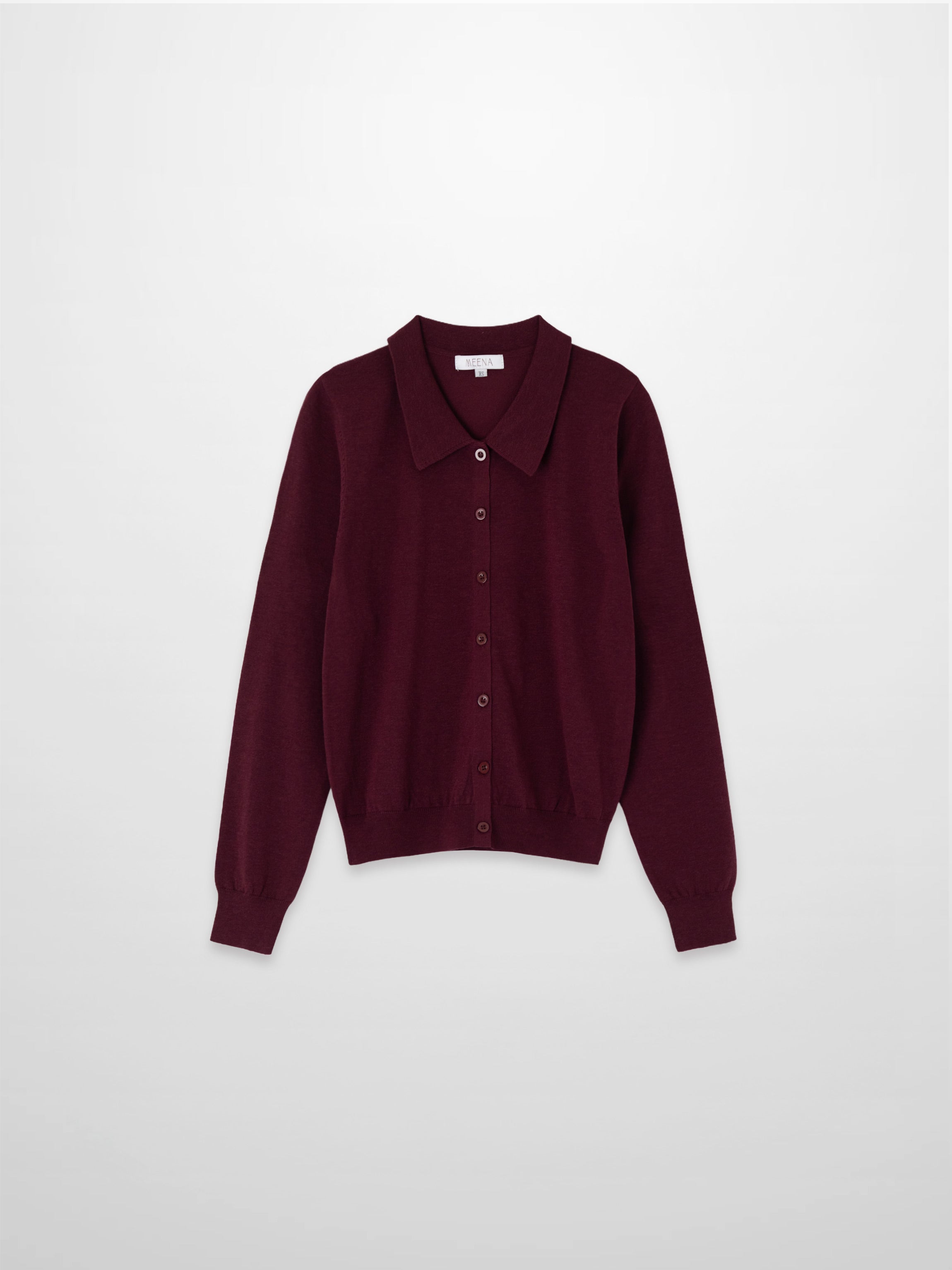 Wool Blend Collared Cardigan-Burgundy