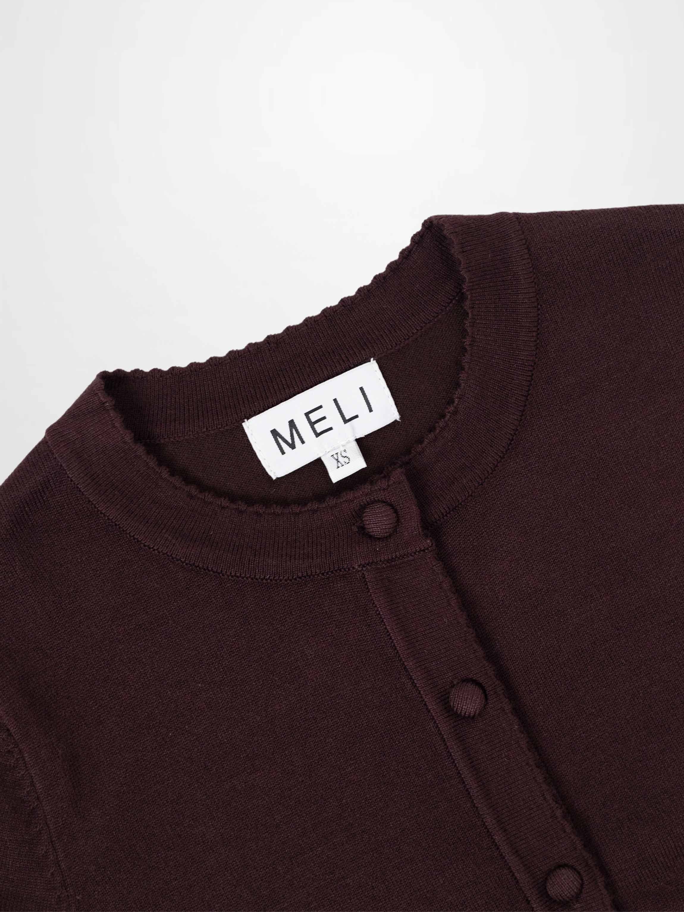 Trim Detail Crew Crop Cardigan-Chocolate Brown