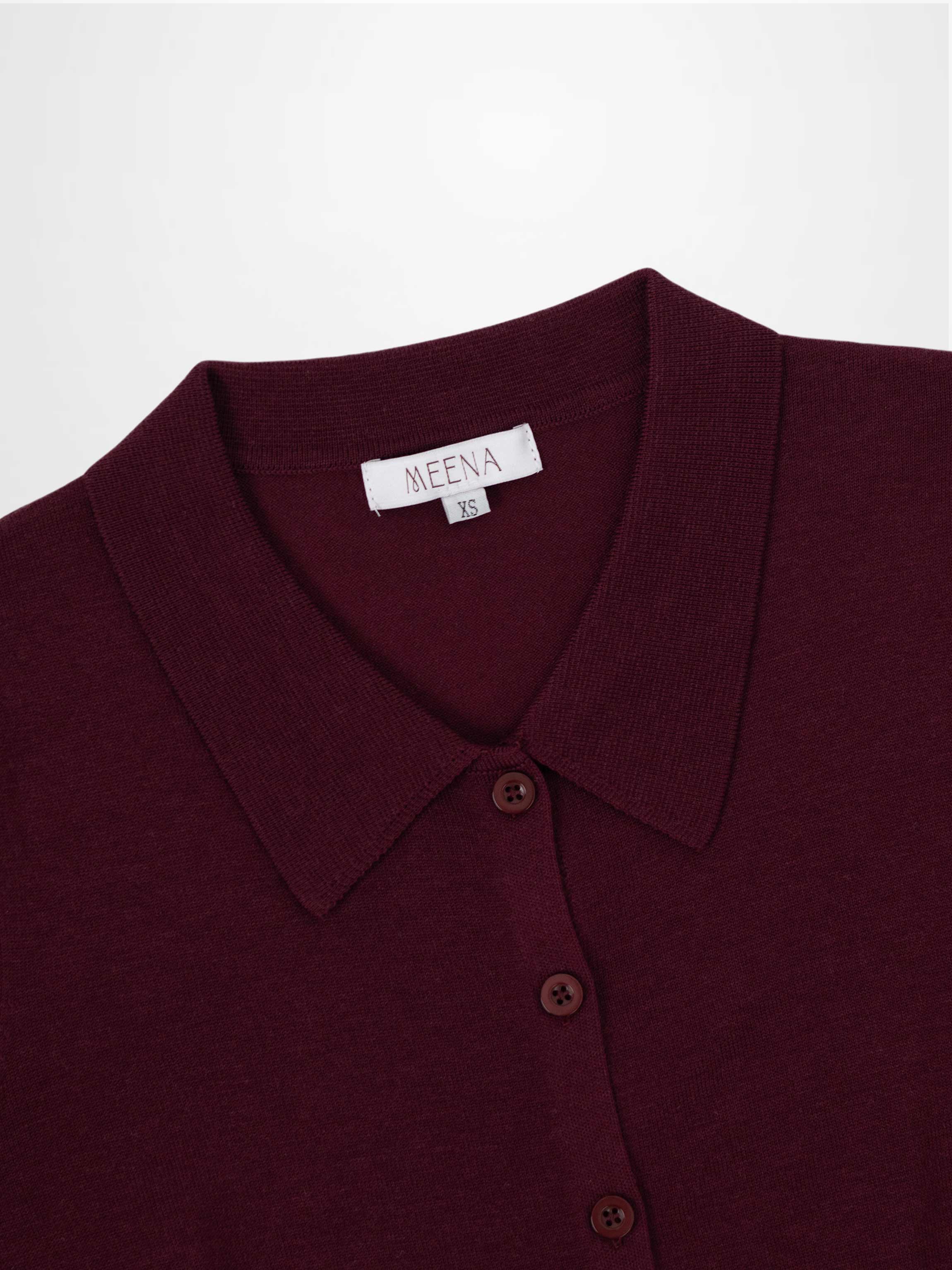 Wool Blend Collared Cardigan-Burgundy