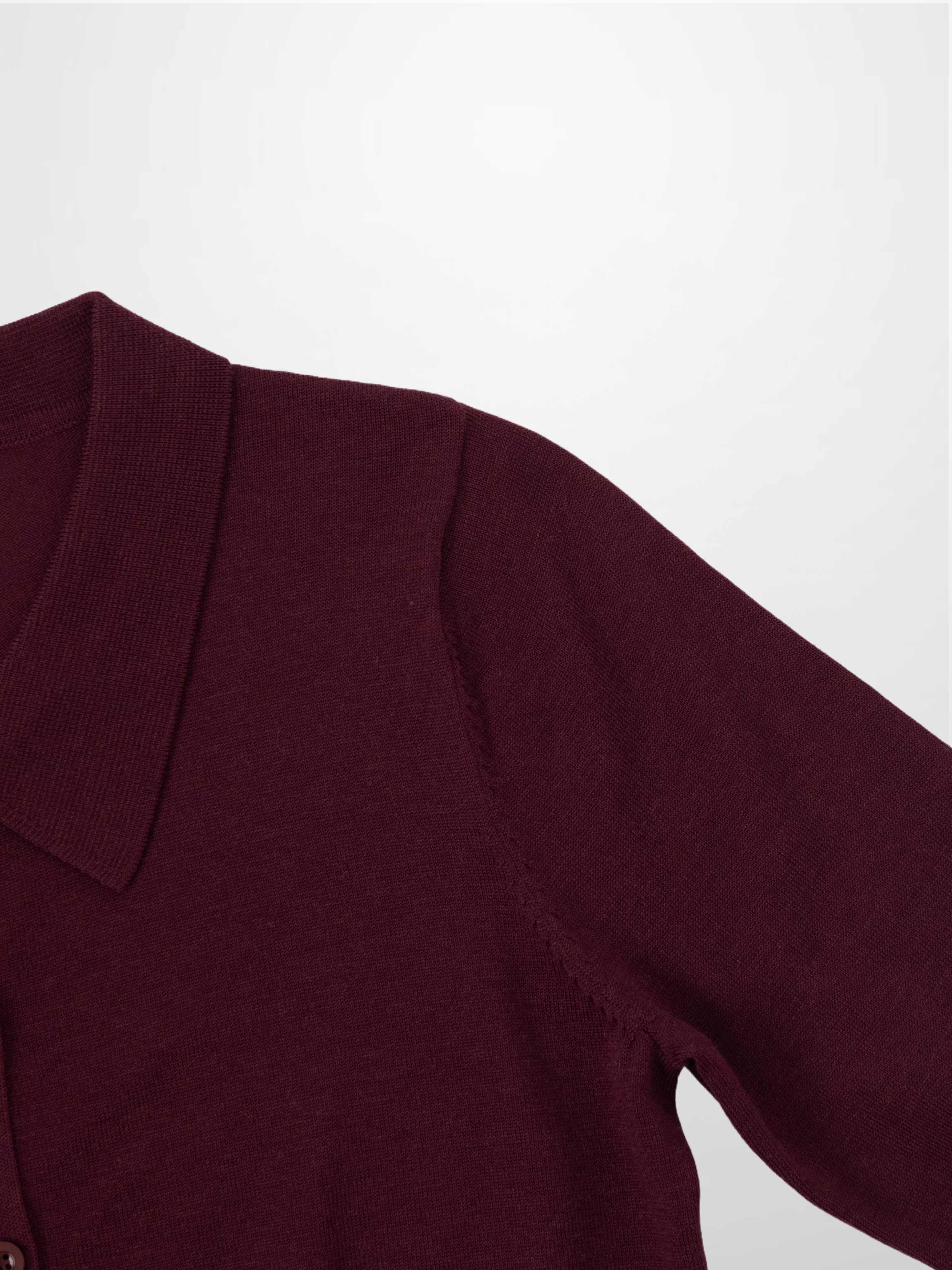 Wool Blend Collared Cardigan-Burgundy