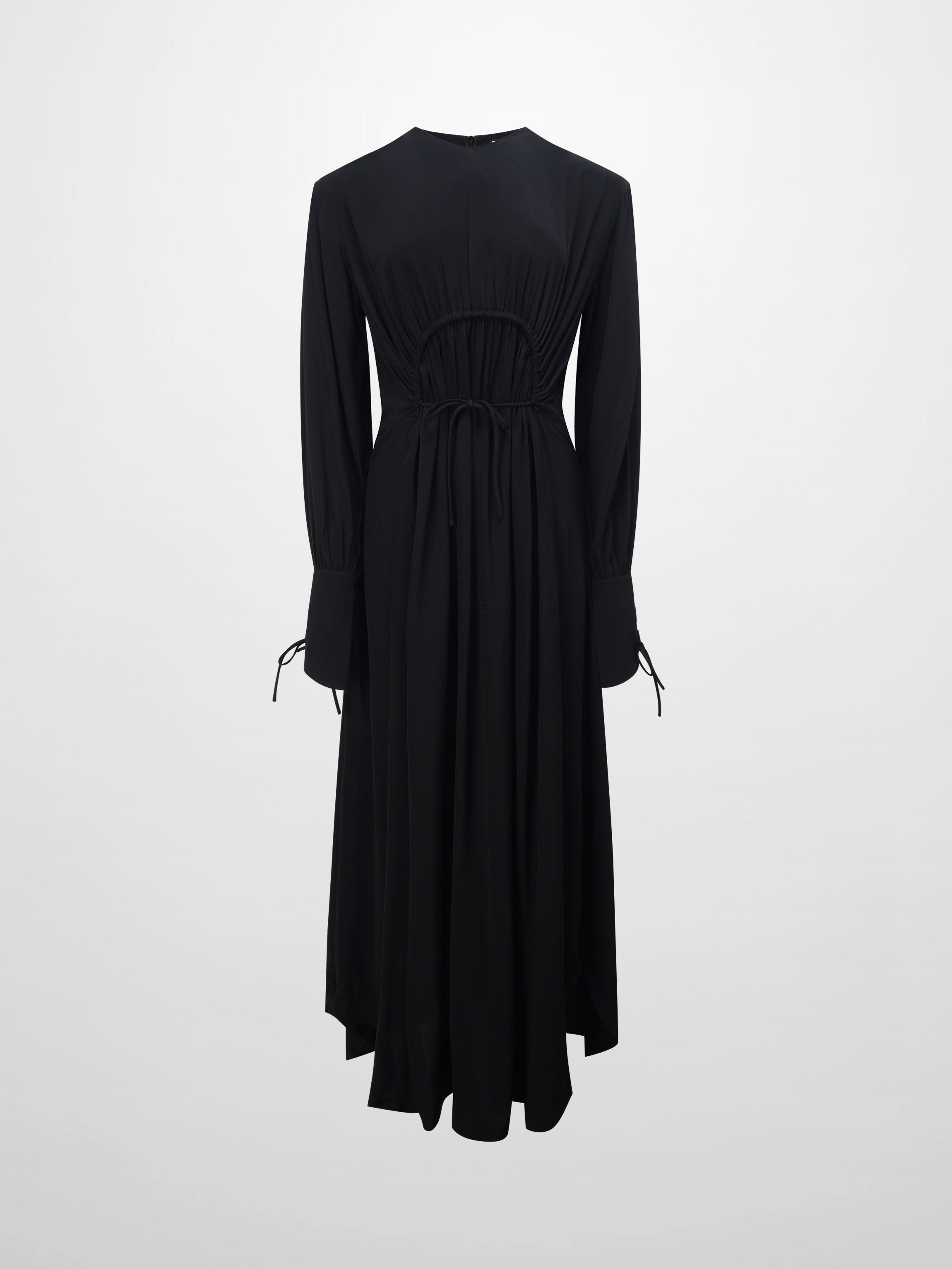 High Waist Drawstring Maternity Dress-Black