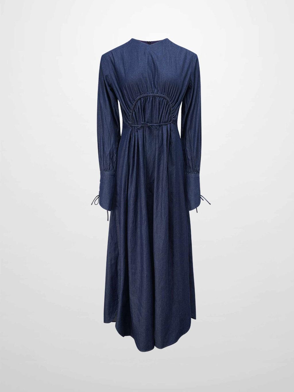 High Waist Drawstring Maternity Dress-Dark Denim