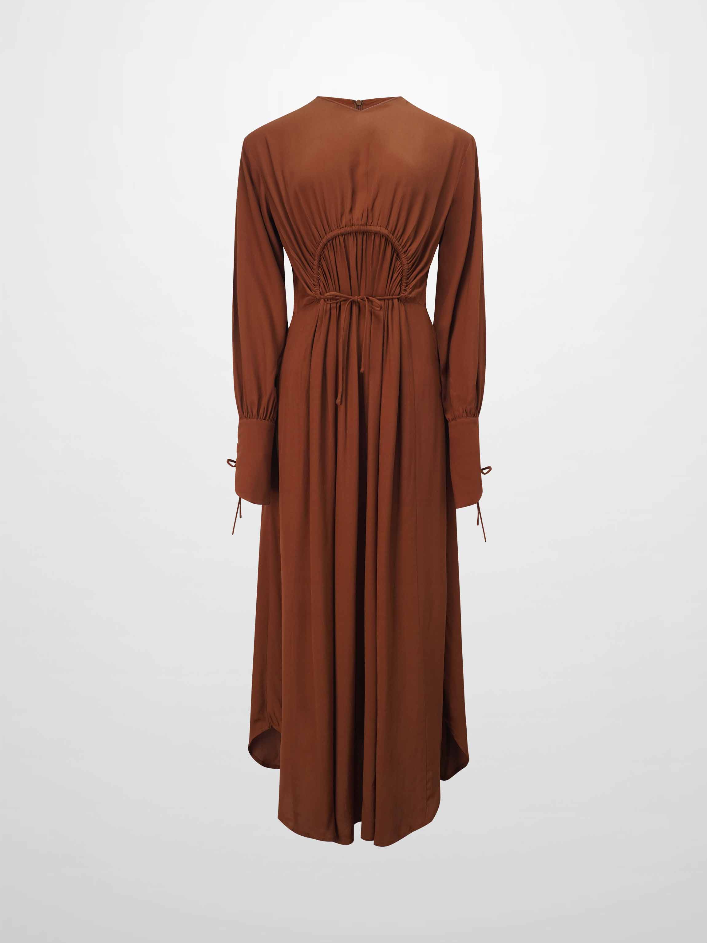 High Waist Drawstring Maternity Dress-Brown