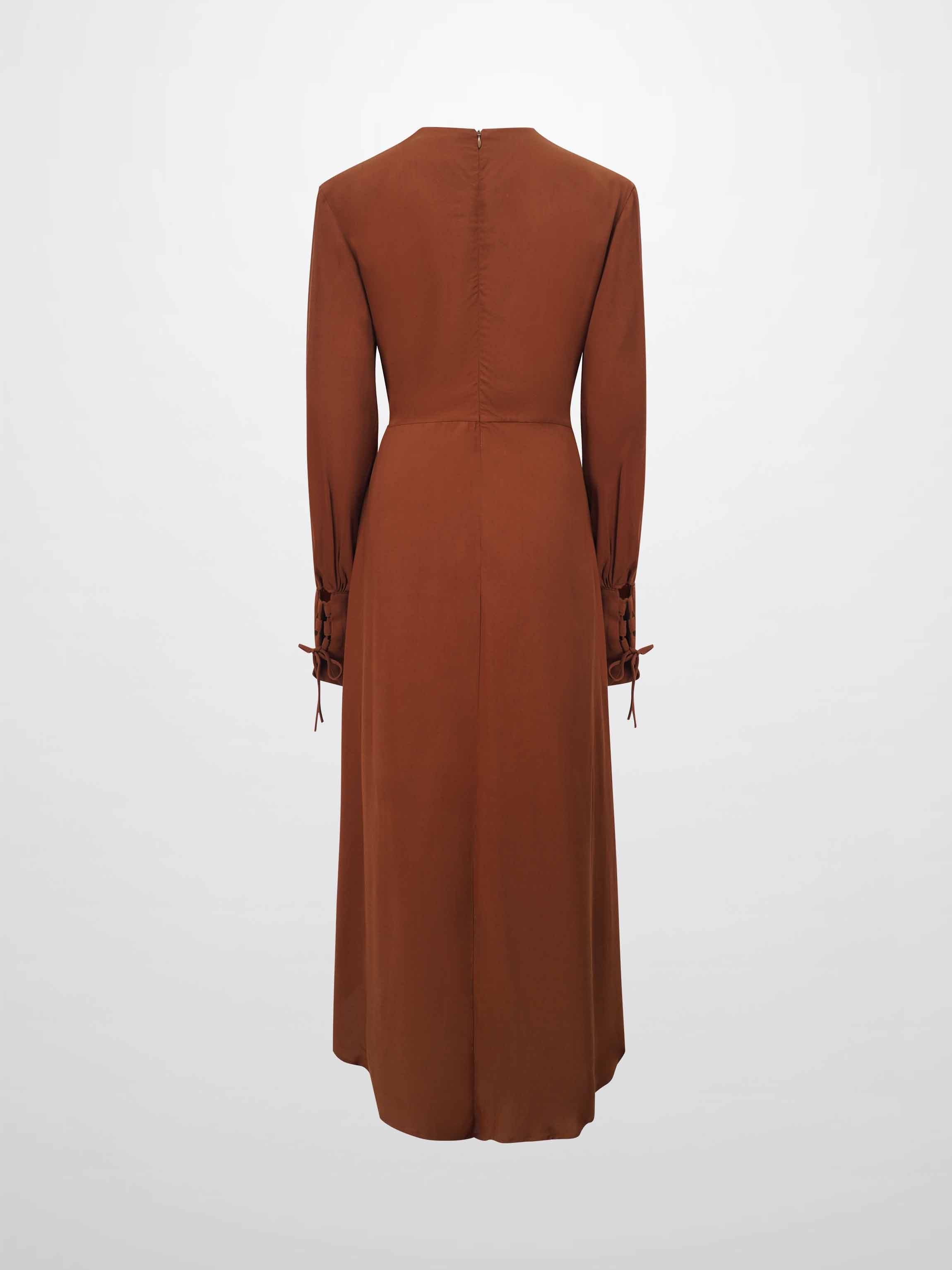 High Waist Drawstring Maternity Dress-Brown