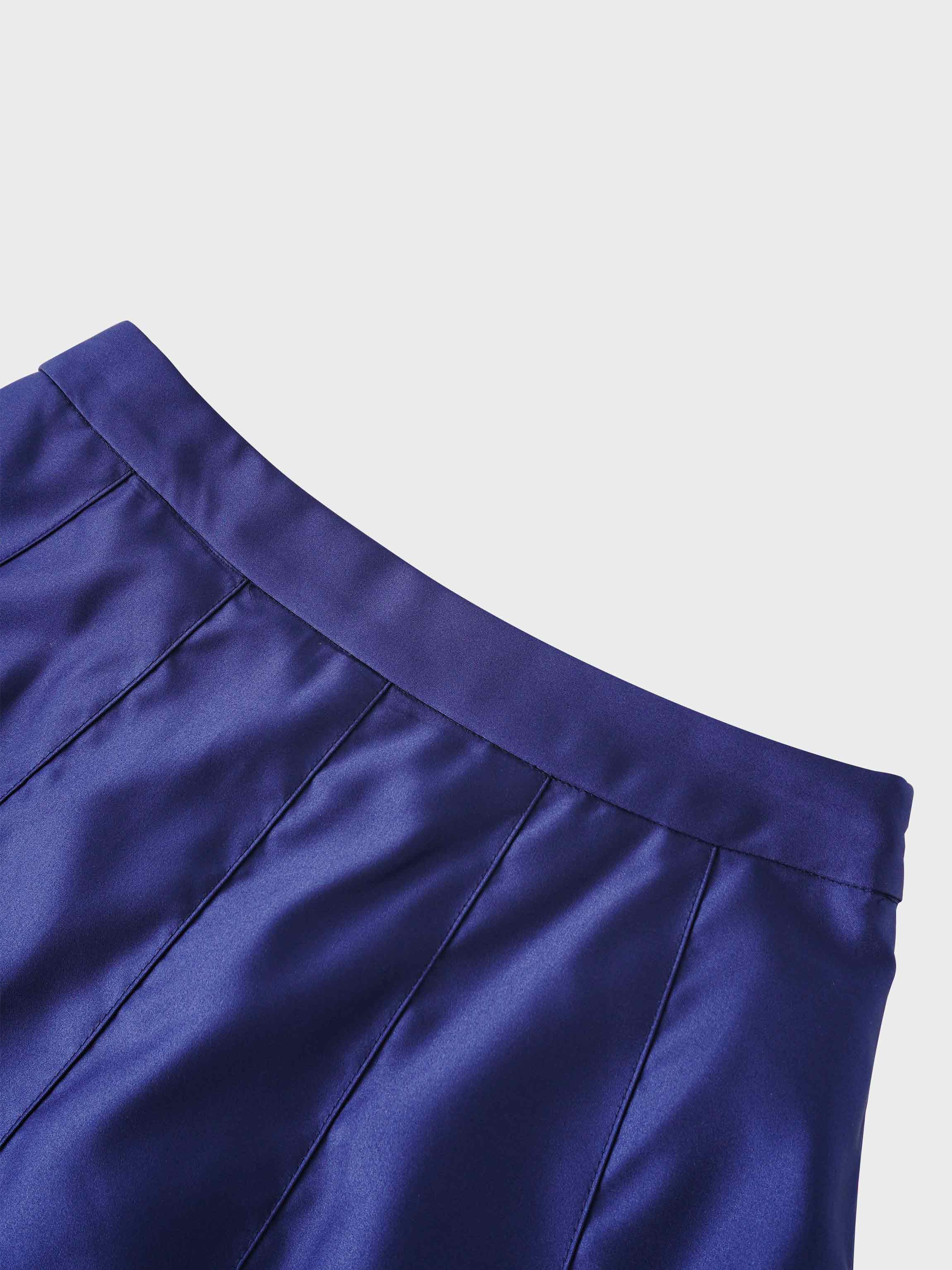 Lux Satin Pleated Skirt 26"-Navy