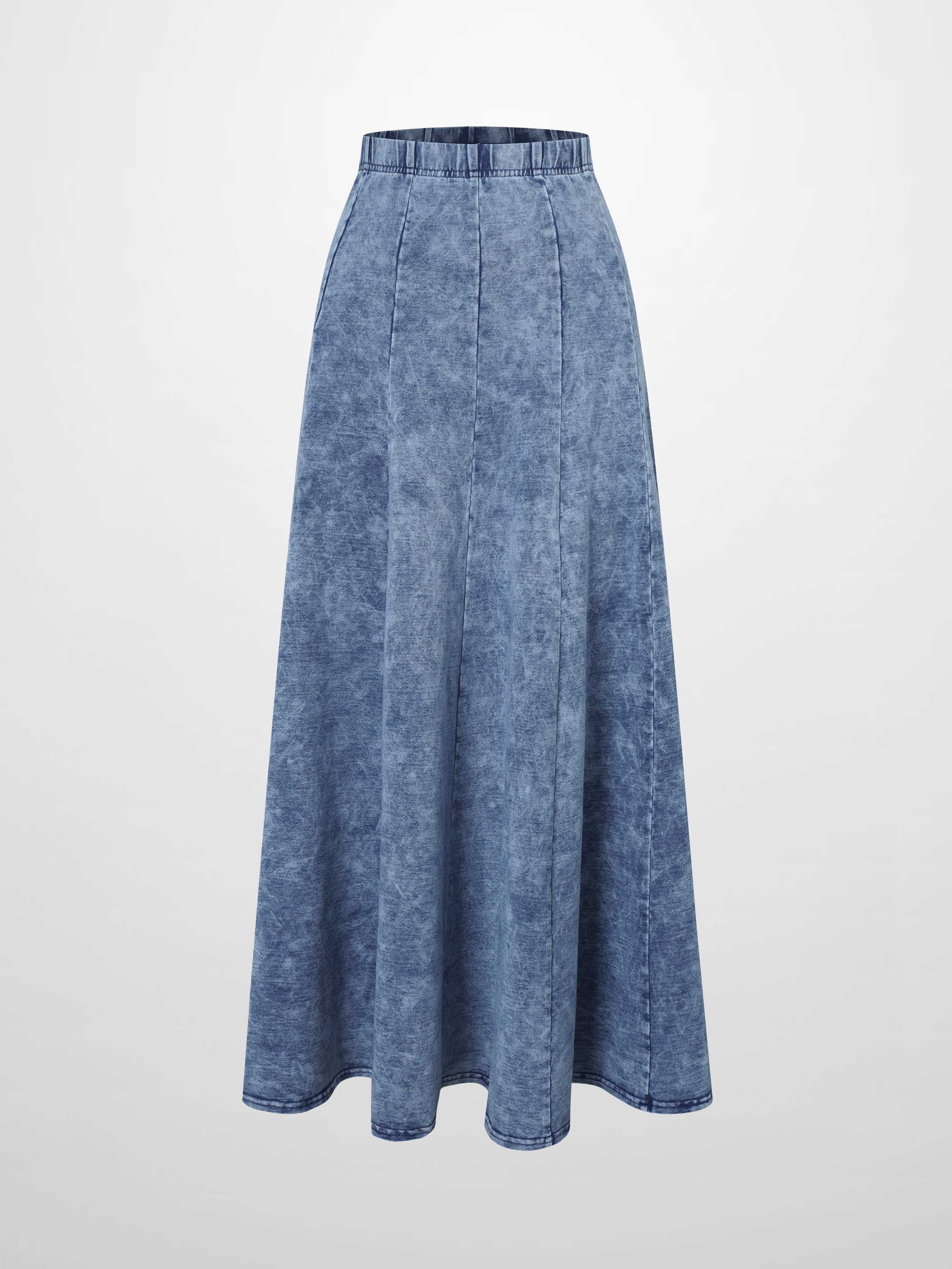 Paneled Flare Skirt 37"-Light Blue Wash