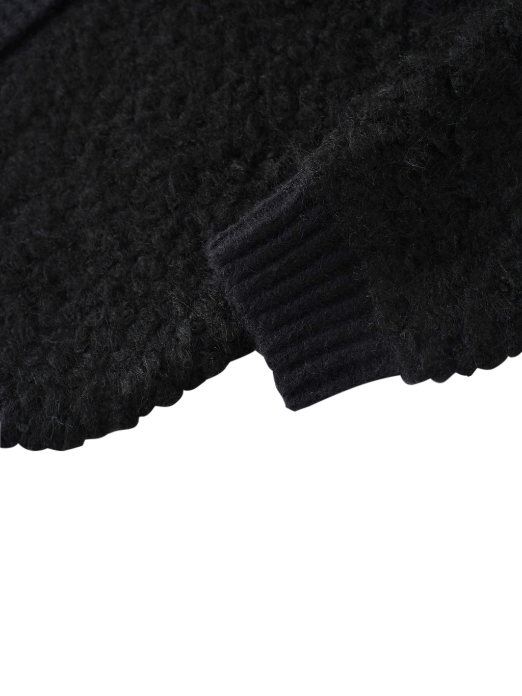 Ribbed Knit Mohair Cardigan Jacket-Black