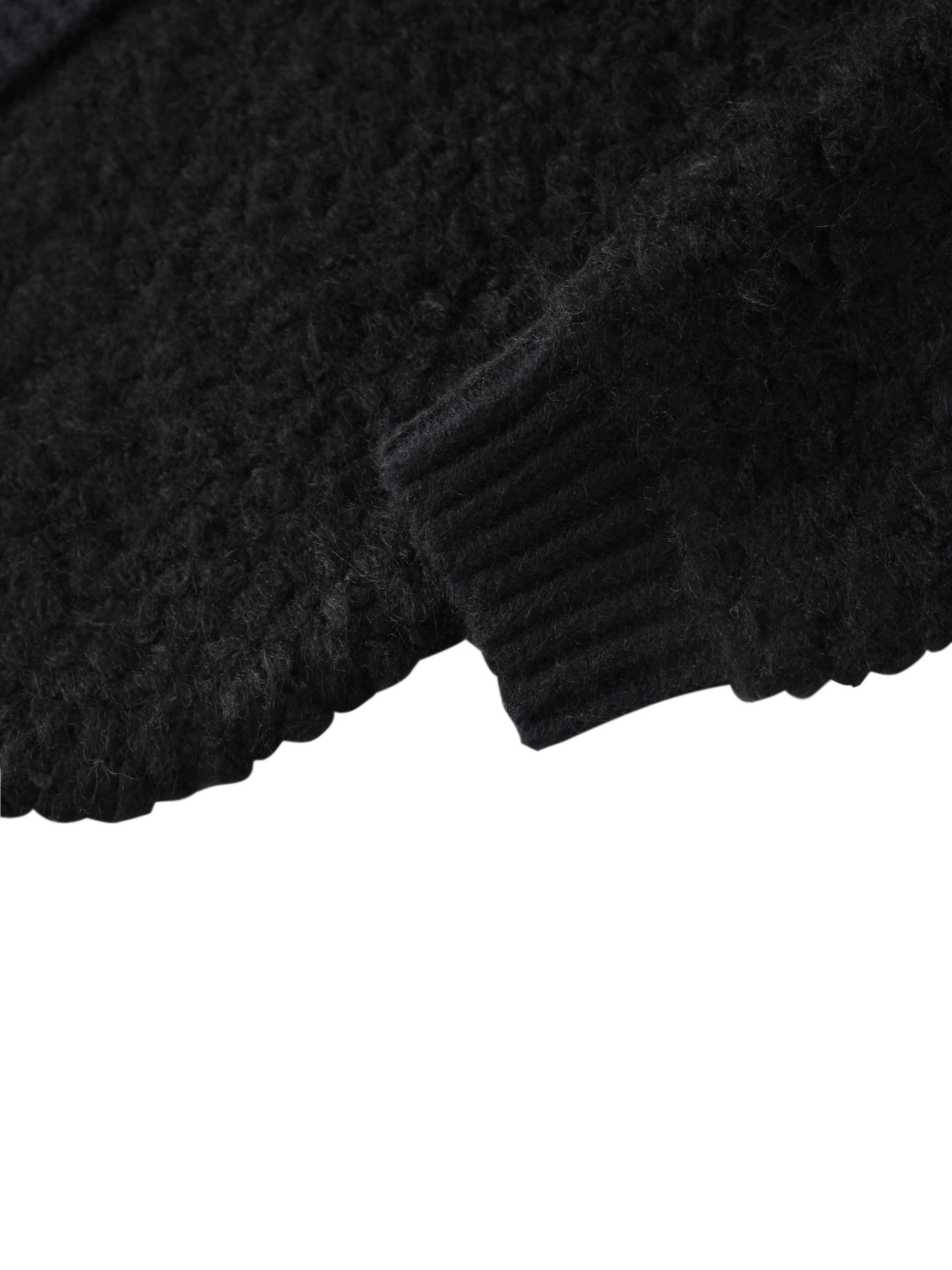 Ribbed Knit Mohair Cardigan Jacket-Black