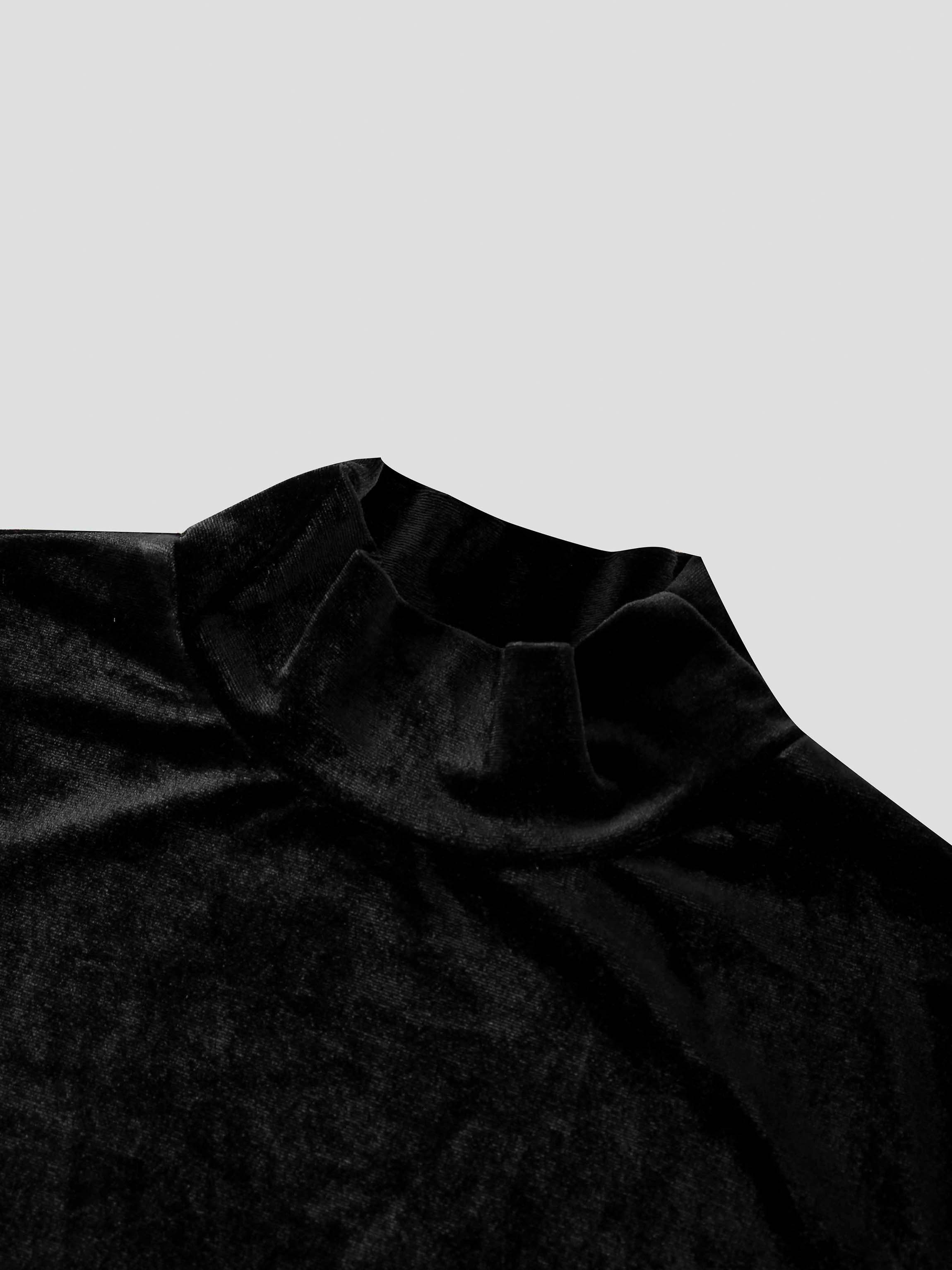 Velour Mock Neck Turtleneck-Black