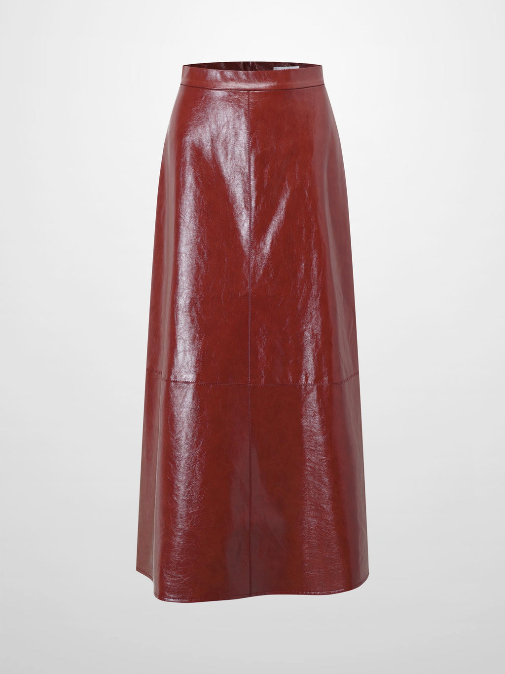 Coated Faux Leather A-Line Skirt-Burgundy