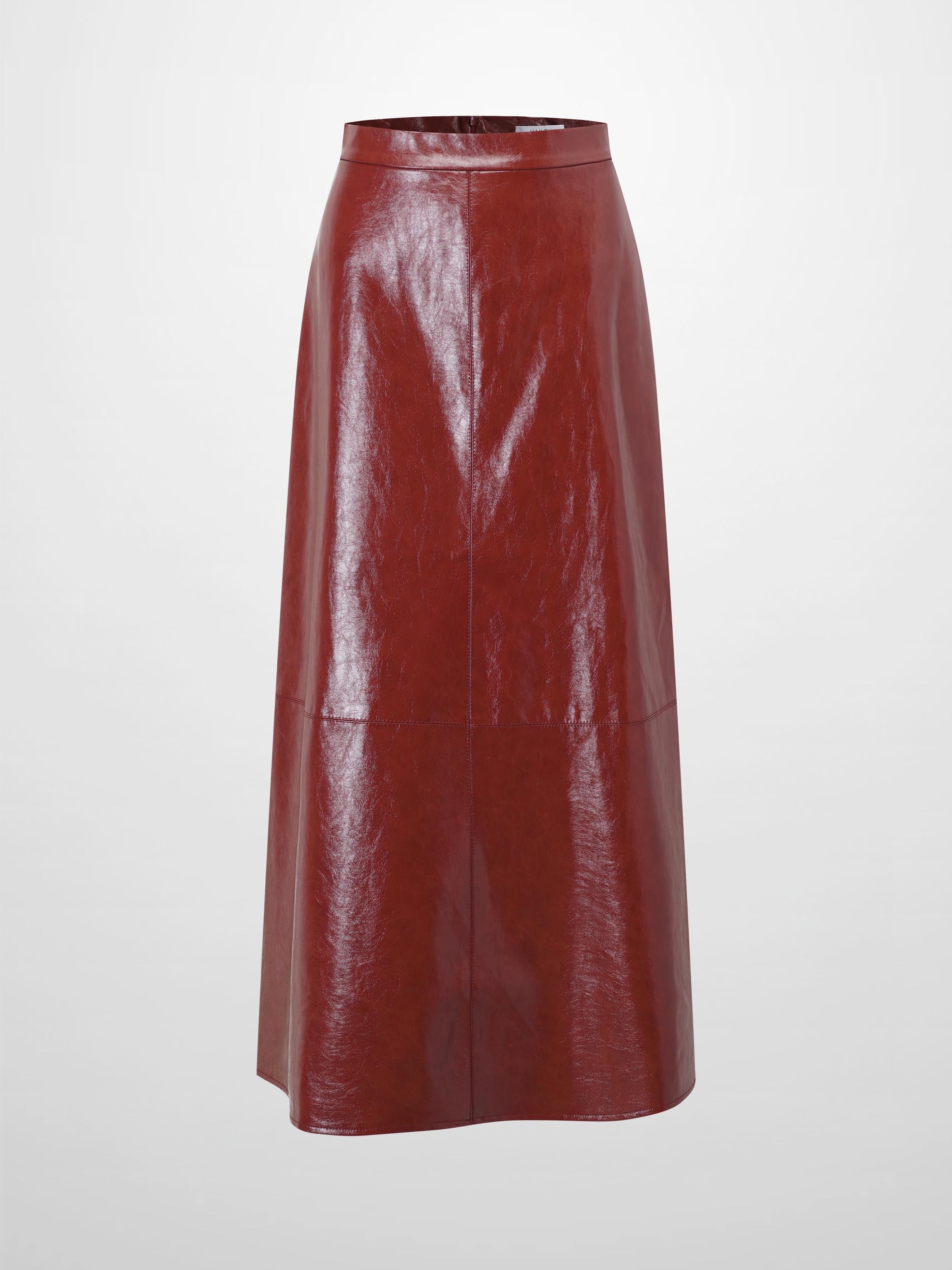 Coated Faux Leather A-Line Skirt-Burgundy