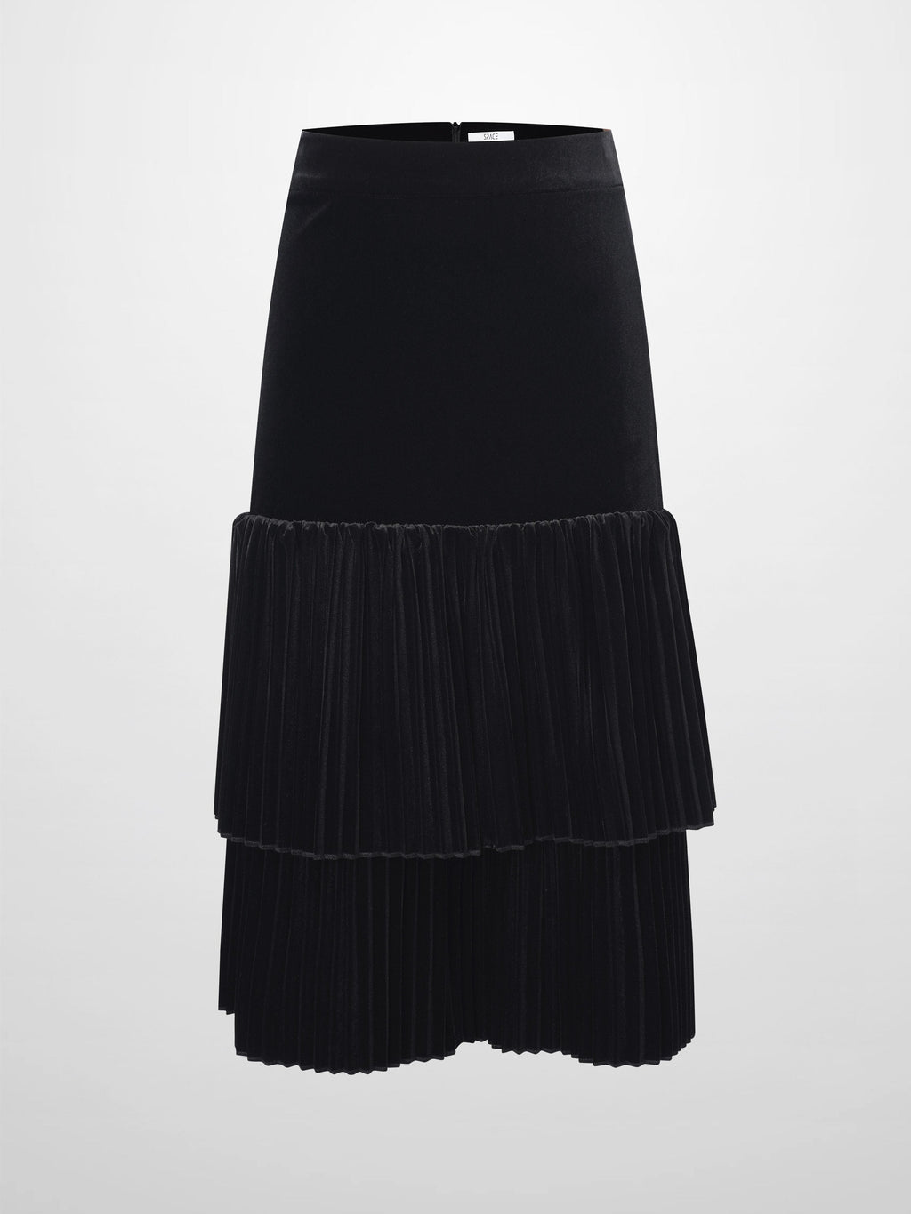 Double Layer Pleated Bottom Velvet Skirt-Black