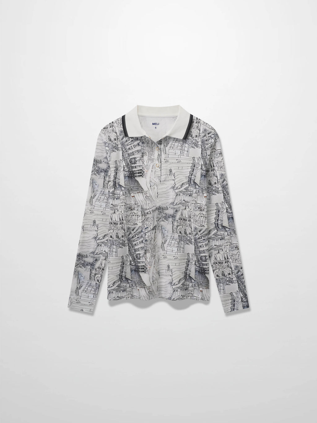 Printed Collar Snap Tee-Sketch