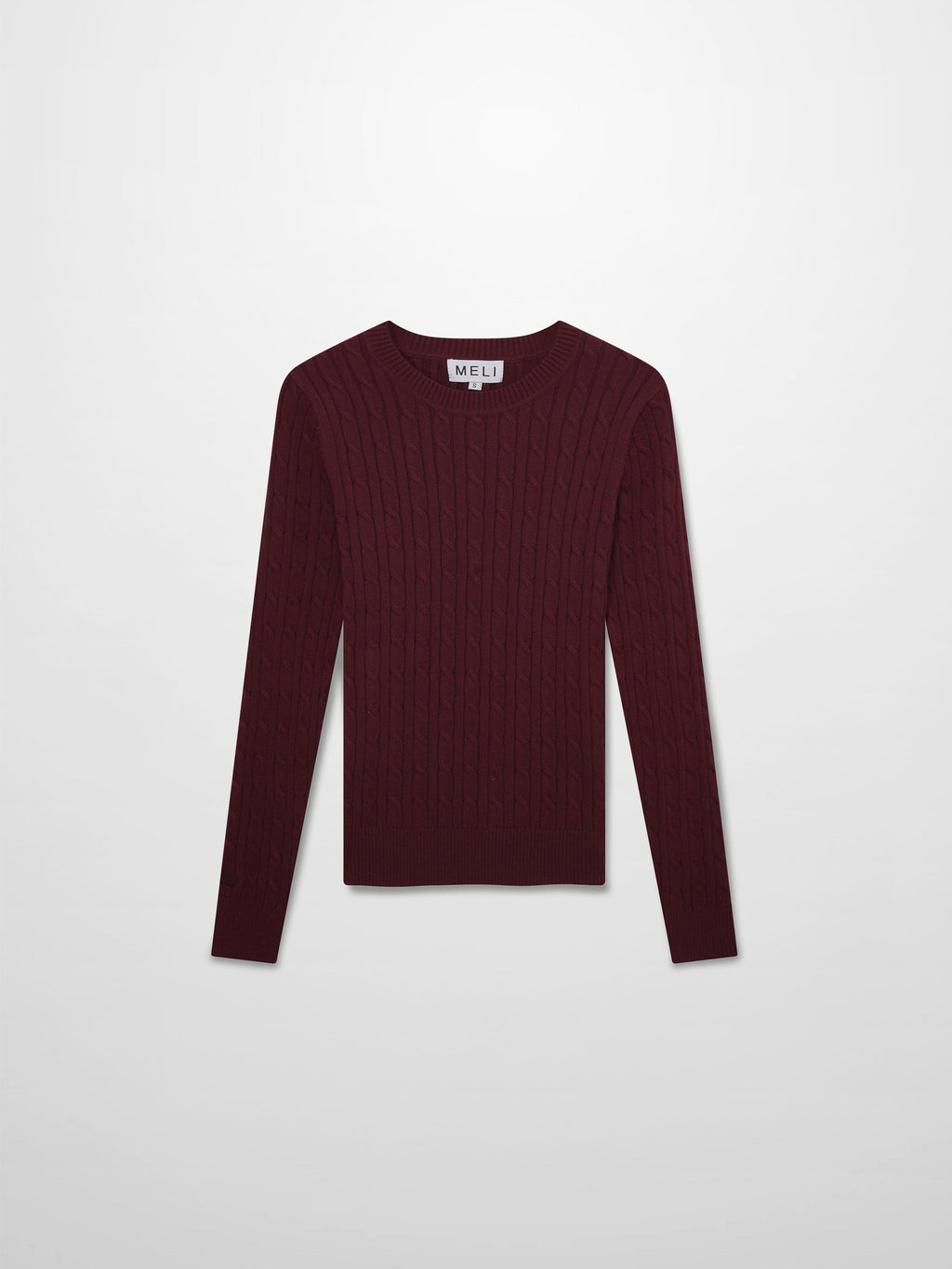 Crew Neck Cable Sweater-Heathered Burgundy