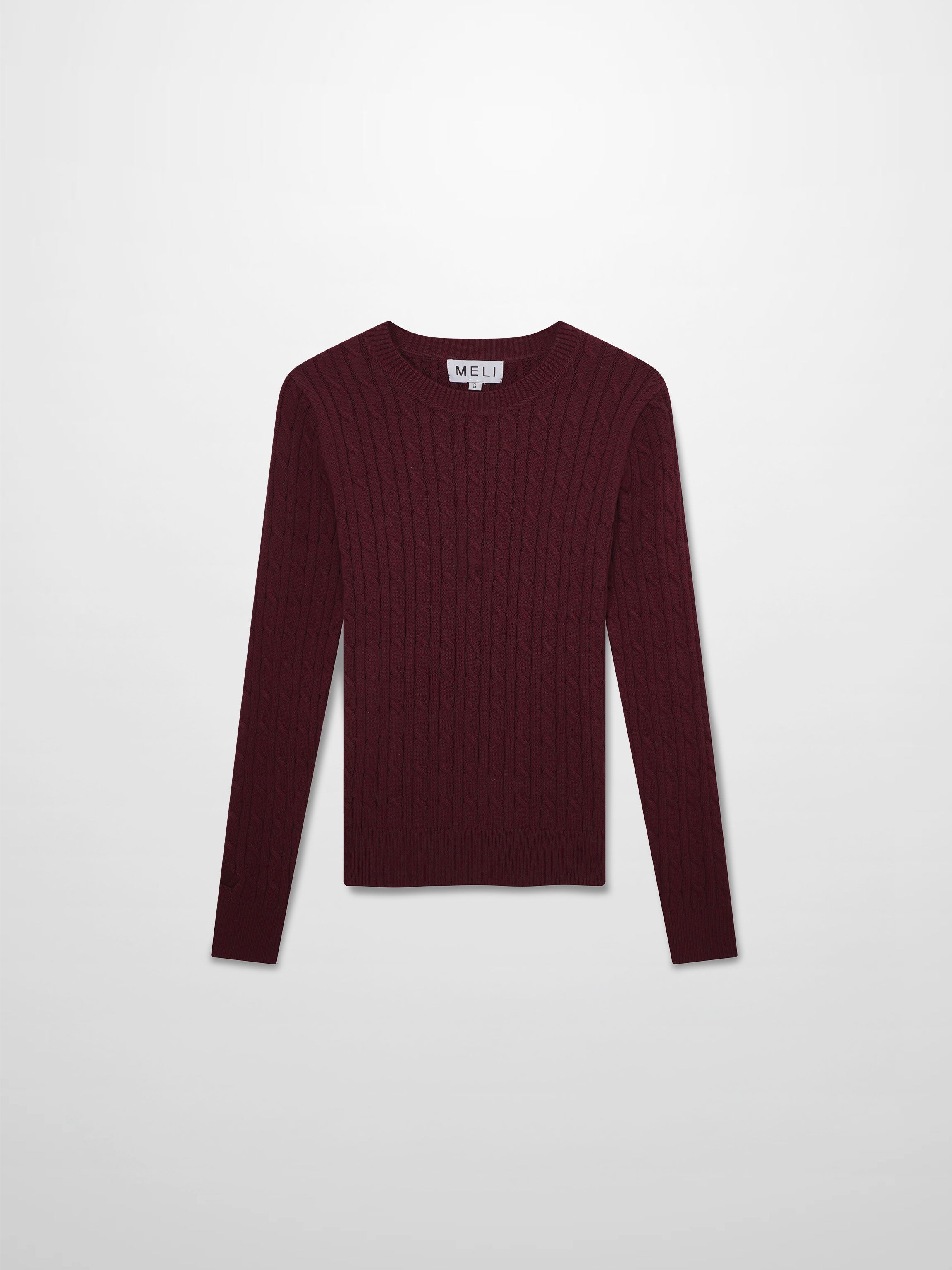 Crew Neck Cable Sweater-Heathered Burgundy