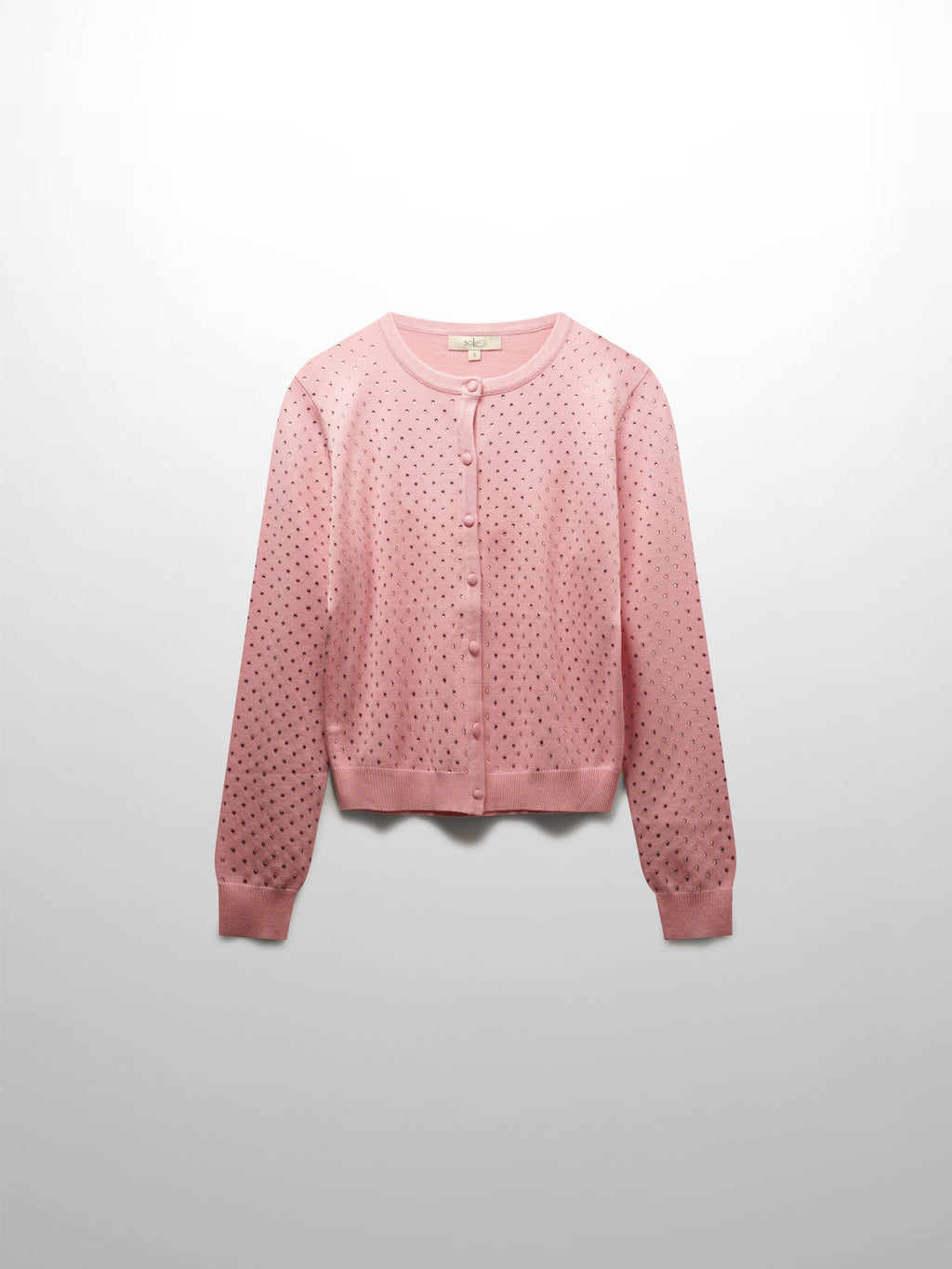 Stone Embellished Crew Cardigan-Pink
