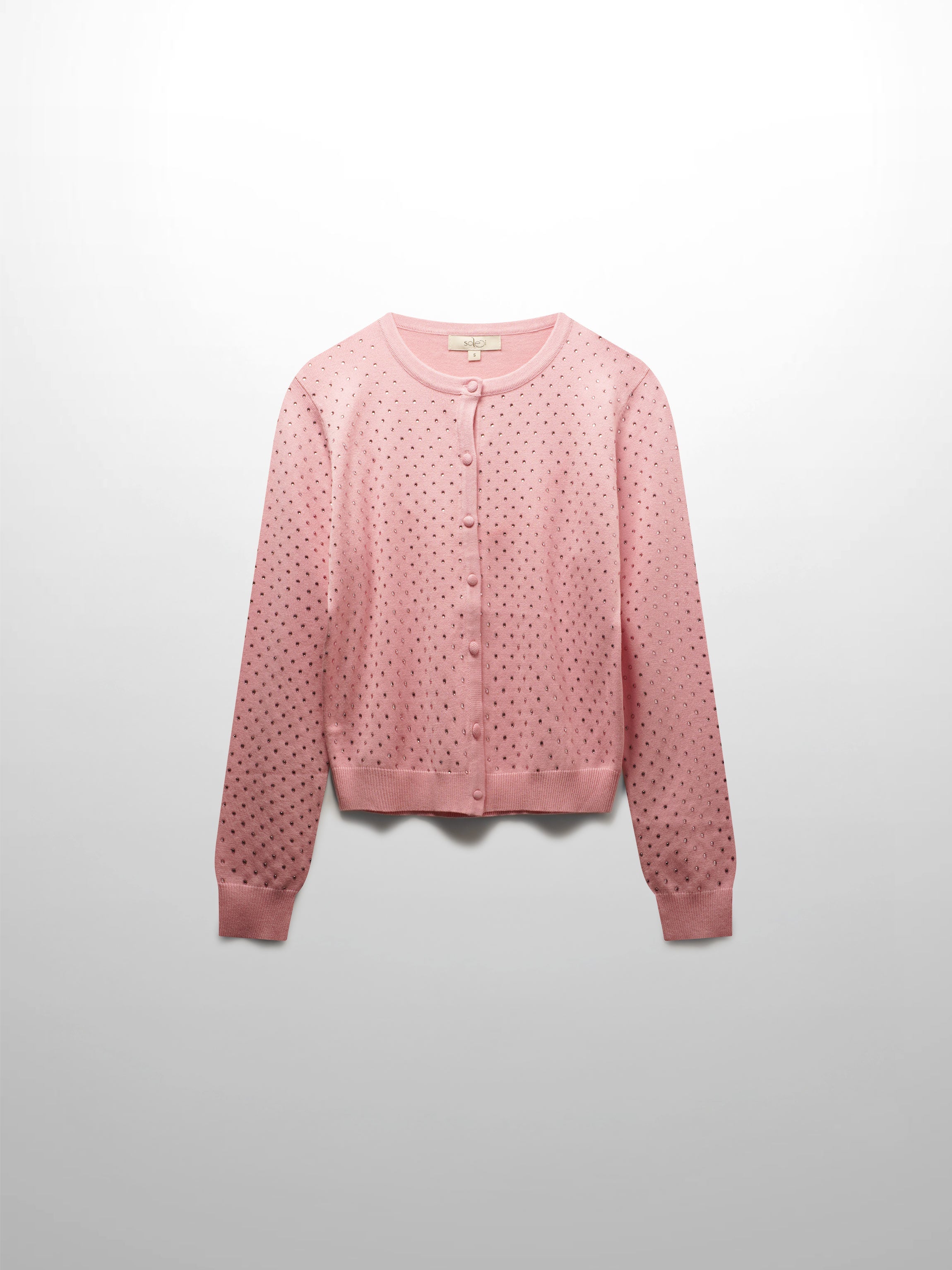 Stone Embellished Crew Cardigan-Pink