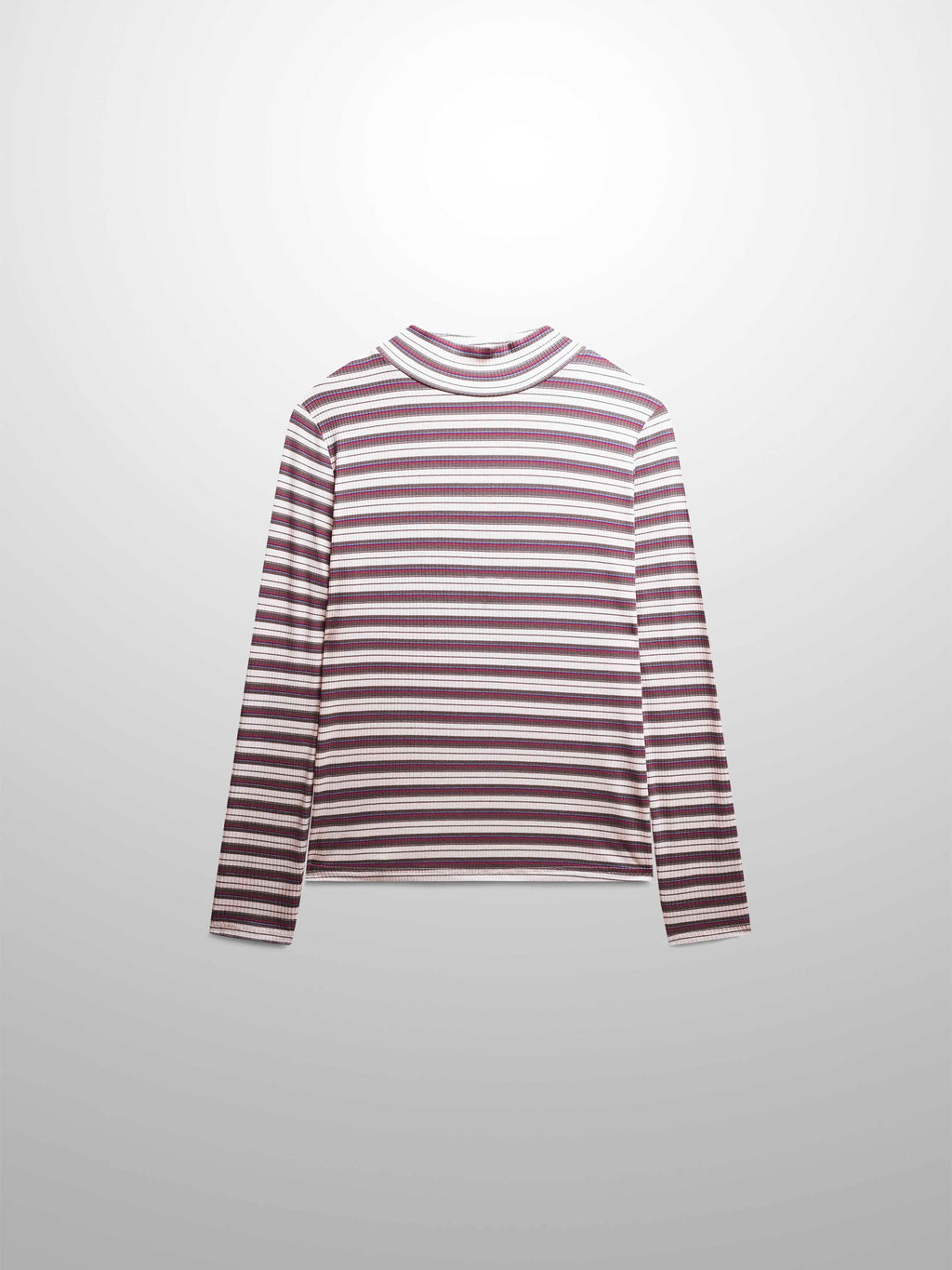 Striped Ribbed Turtleneck-Cream/Grey/Pink
