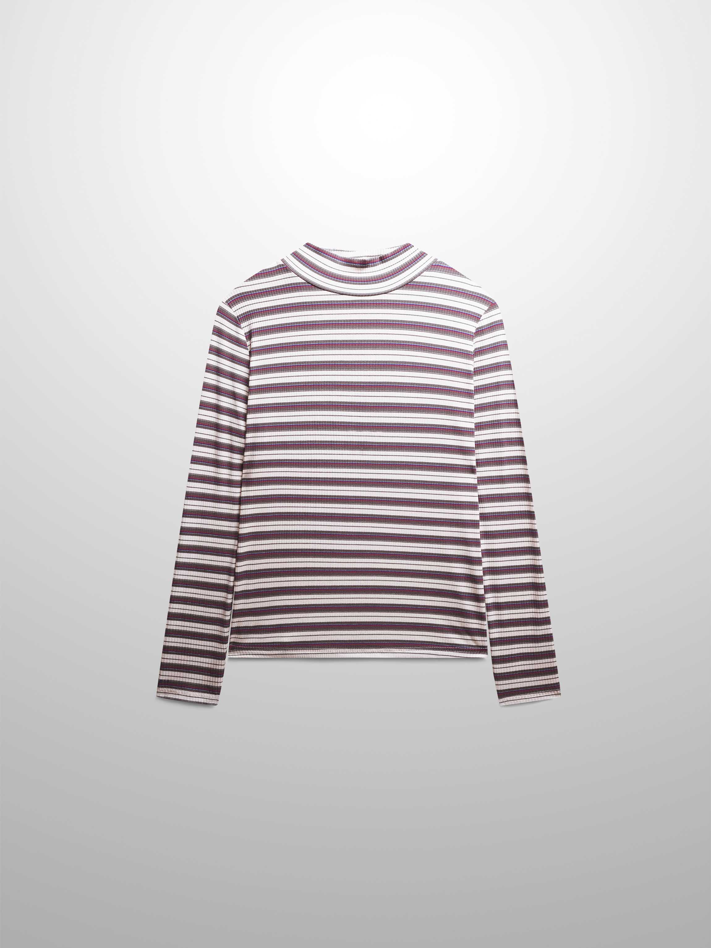 Striped Ribbed Turtleneck-Cream/Grey/Pink