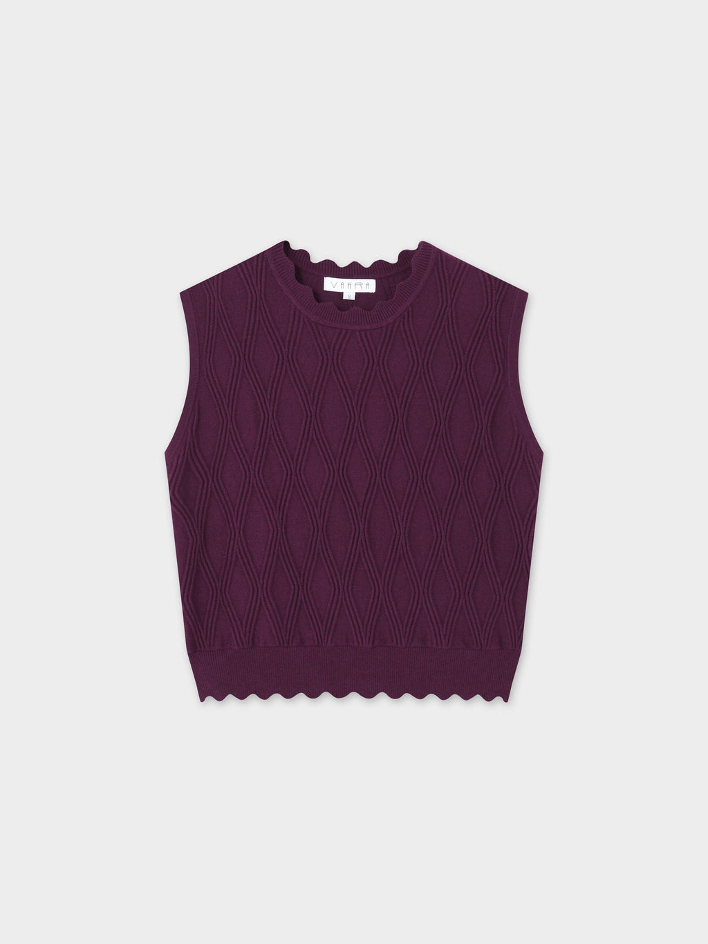 Scalloped Sleeveless Crew Neck Sweater-Wine