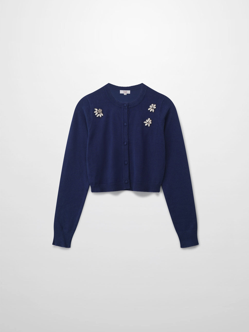 Embellished Cluster Crop Cardigan-Navy