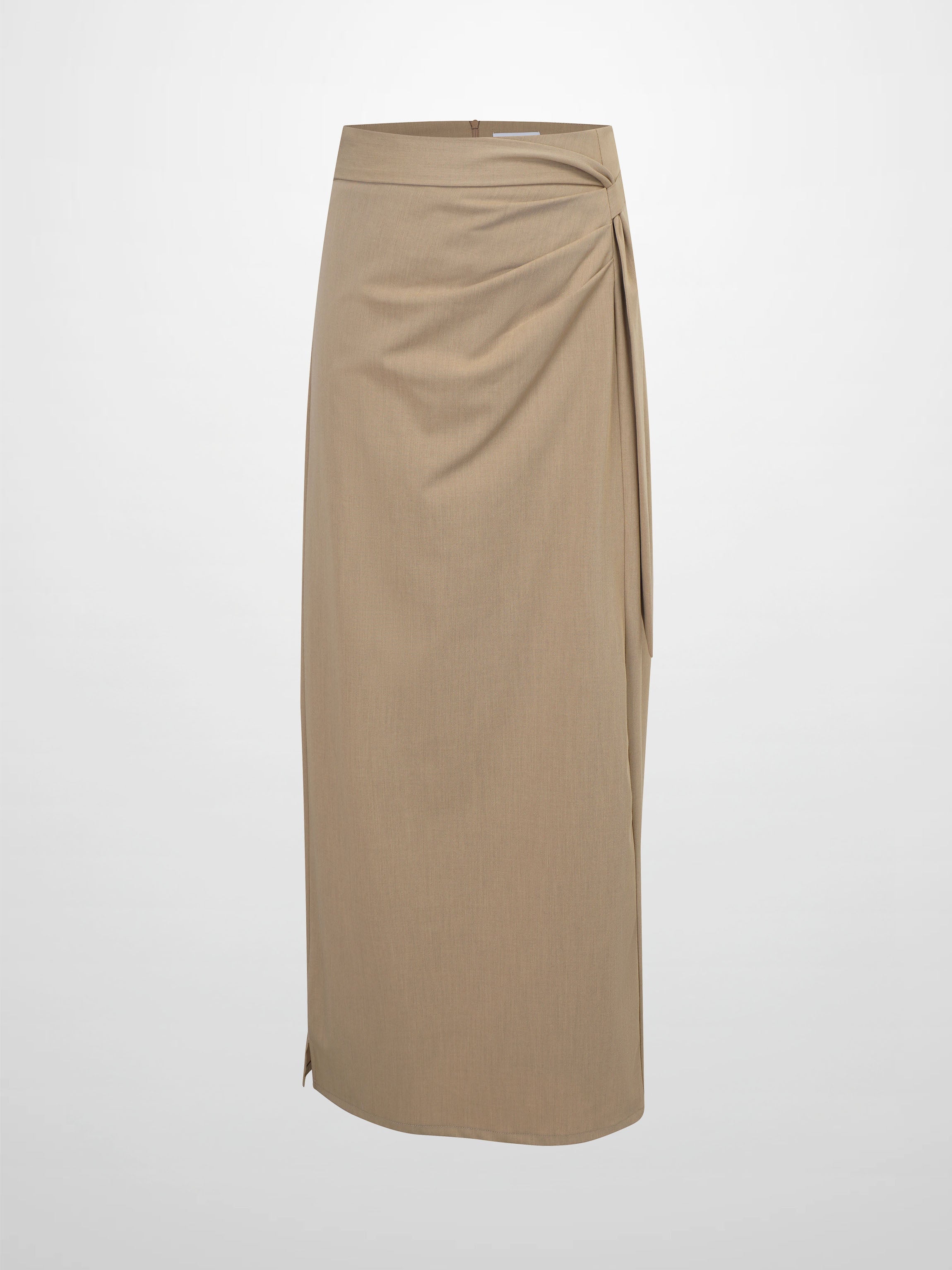 Side Loop Straight Maxi Skirt-Tan