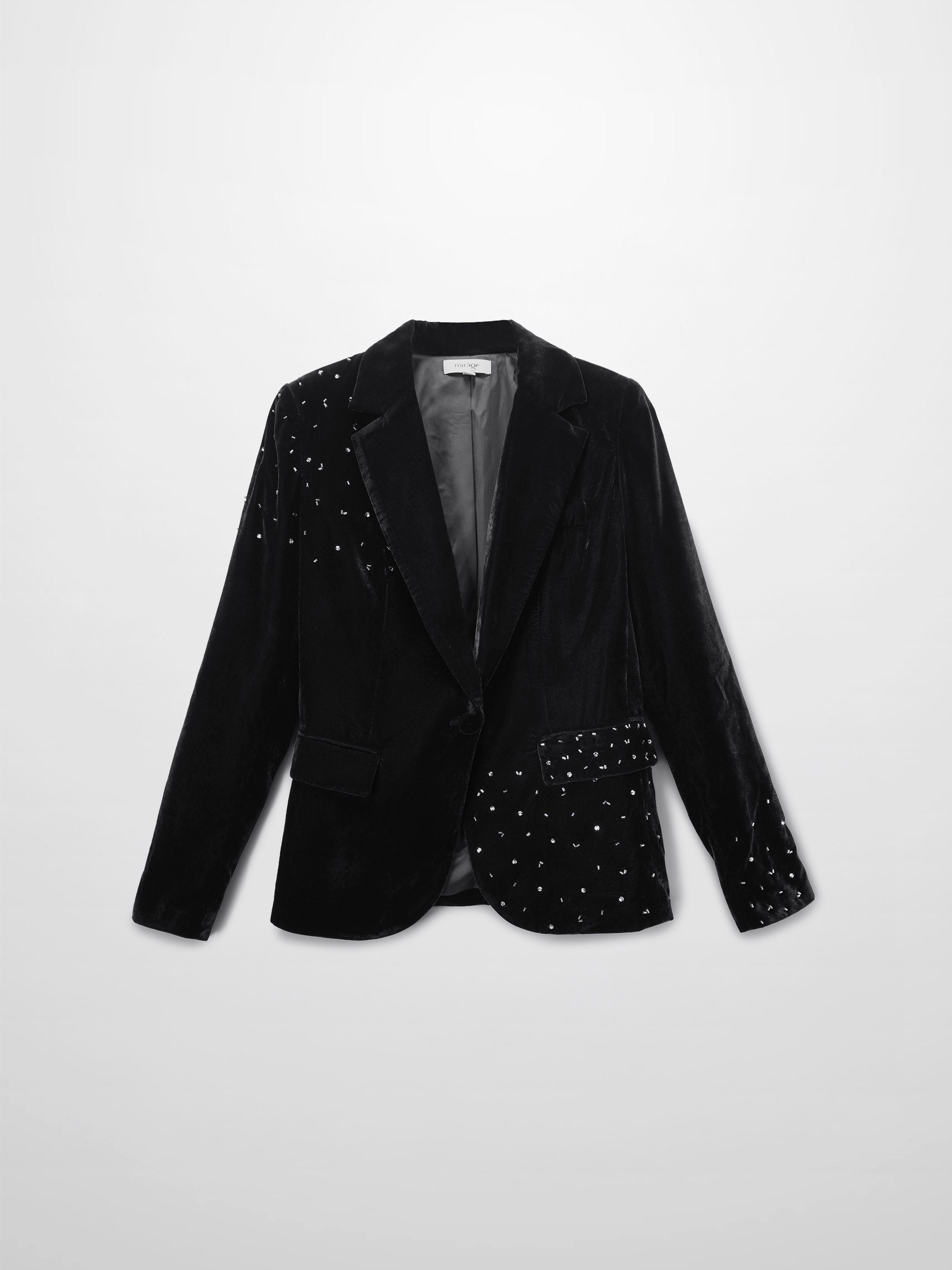 Embellished Velvet Blazer-Black