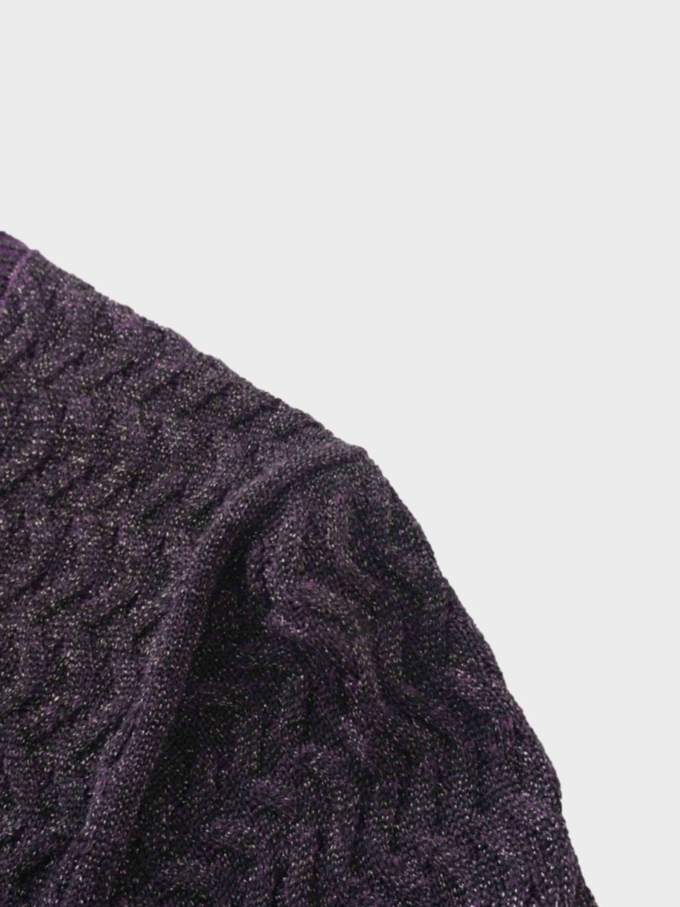 Textured Lurex Crew Sweater-Wine