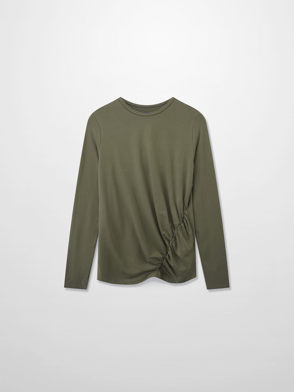 Curved Gathered Detailed T-Shirt-Olive
