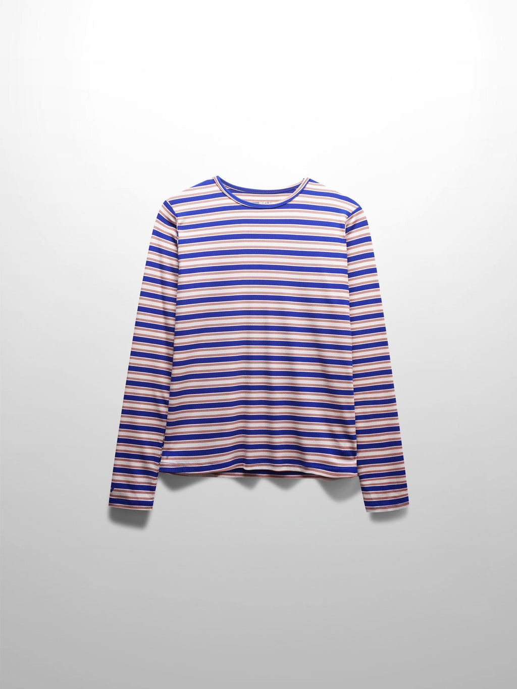 Multi Striped Ribbed Crew-Cobalt Blue/Tan