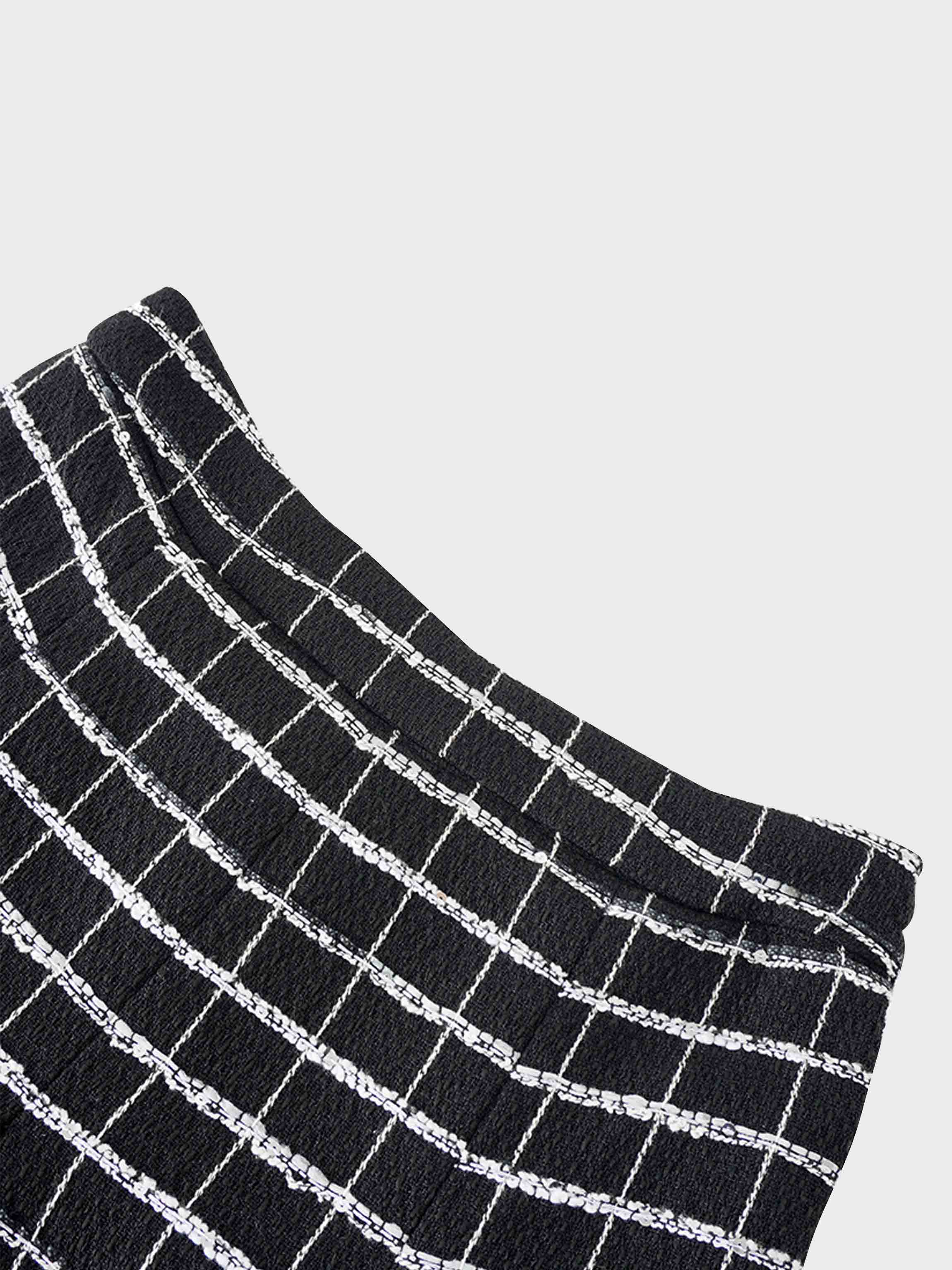 Boucle Pleat Skirt-Black and White