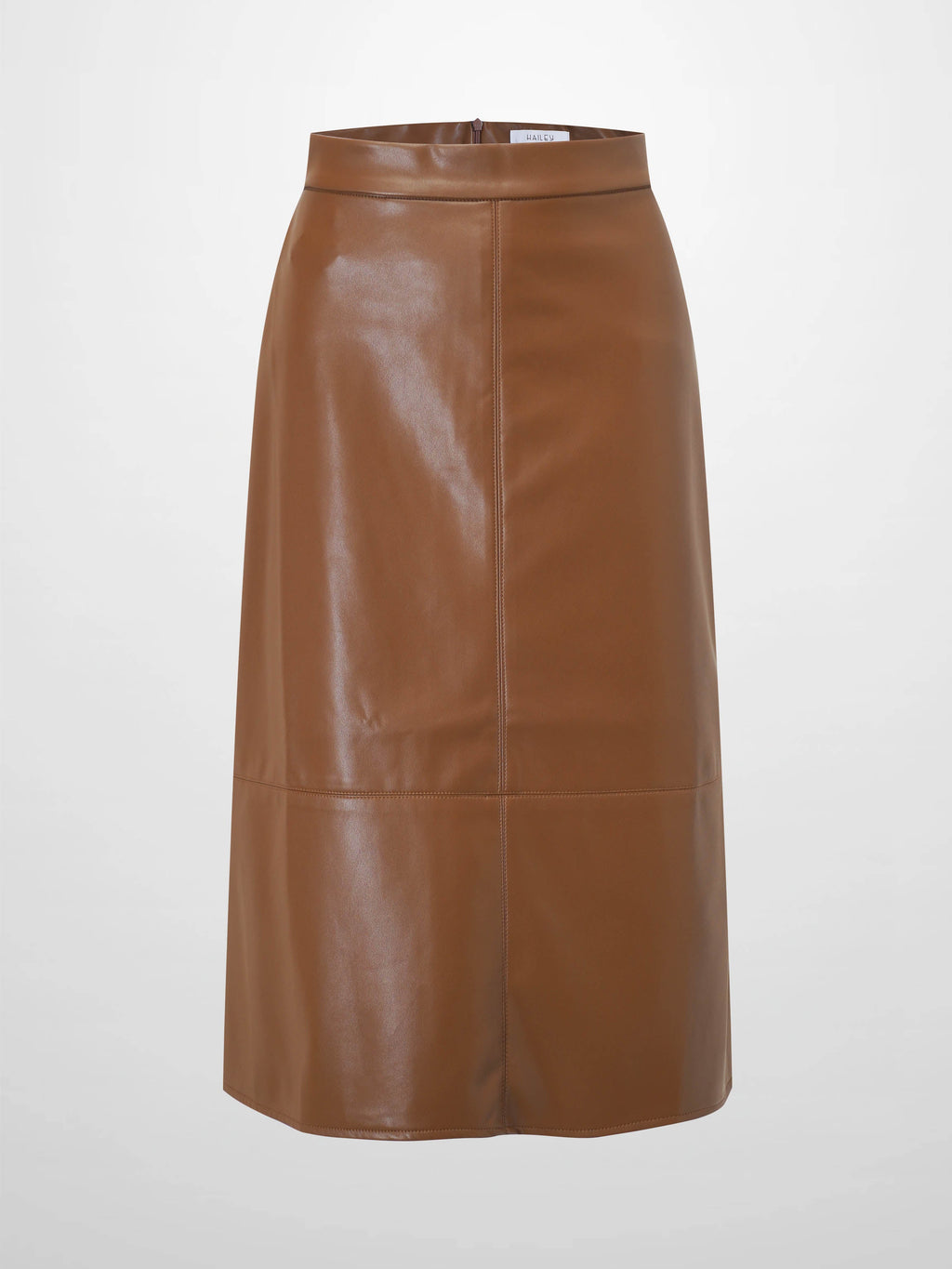 Short A-Line Seamed Faux Leather Skirt-Brown