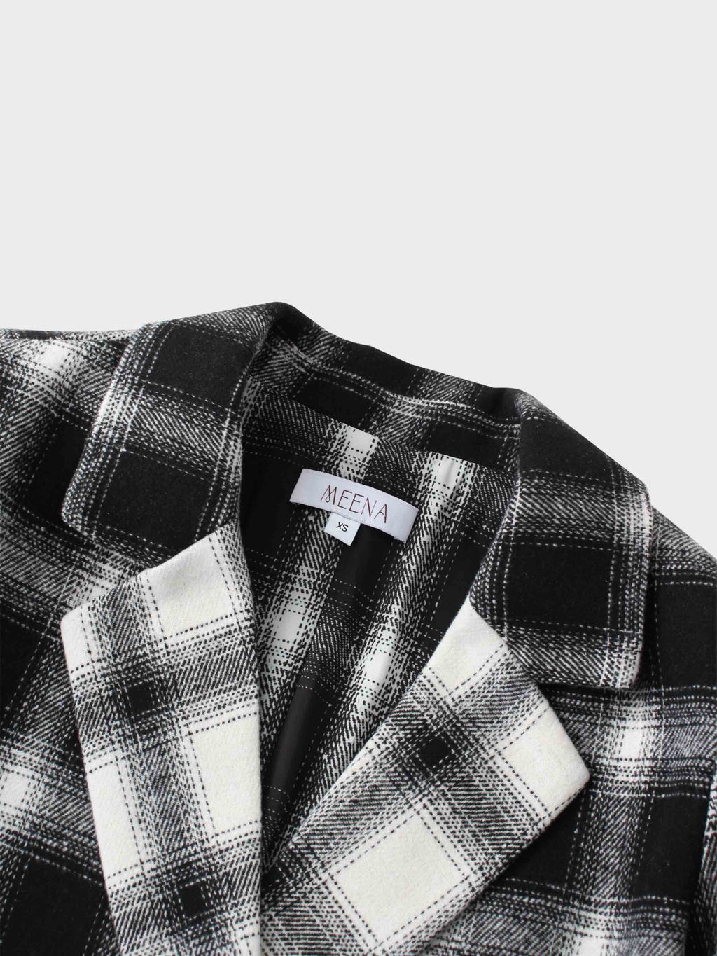 Double Breasted Belted Blazer-Black/White Plaid