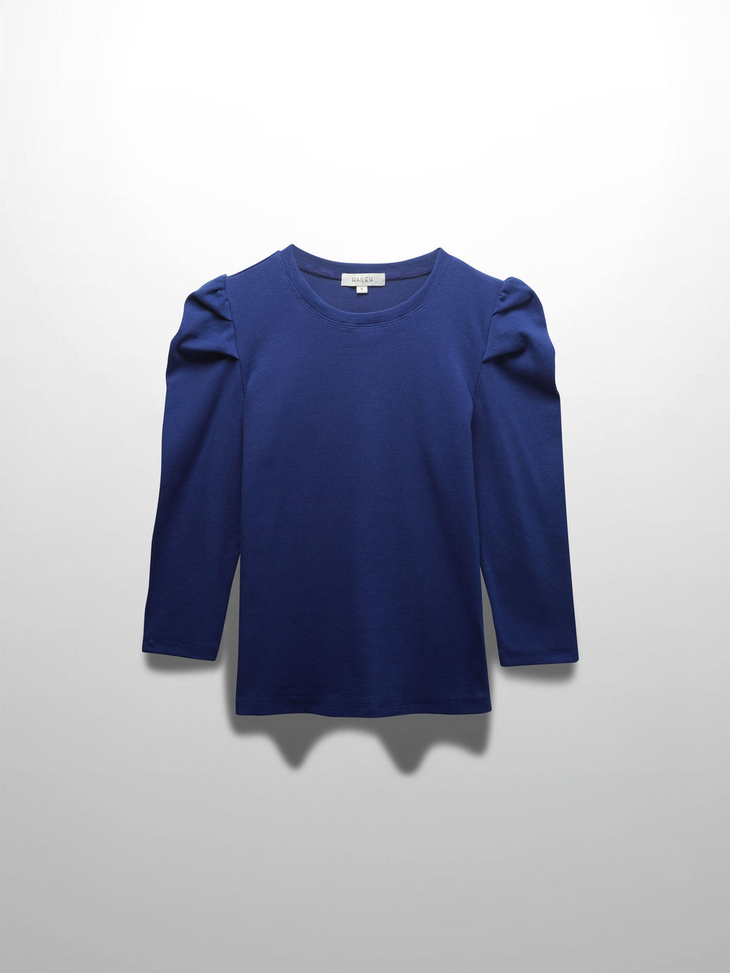 Ribbed Crew Neck Puff Sleeve Top-Royal Blue