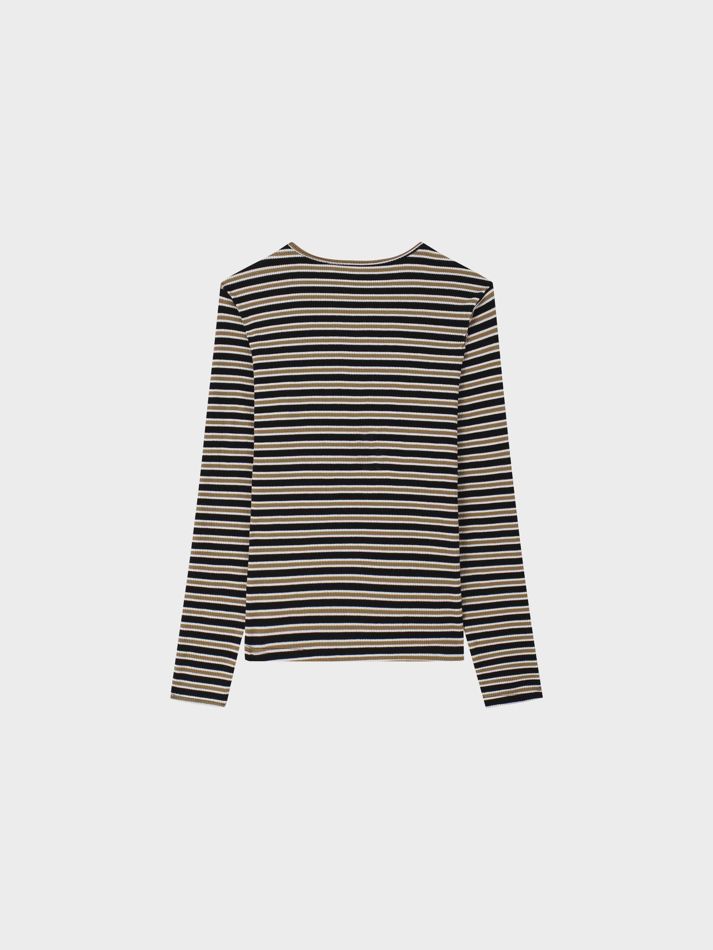 Waffle Striped Crew Tee-Black/White/Gold
