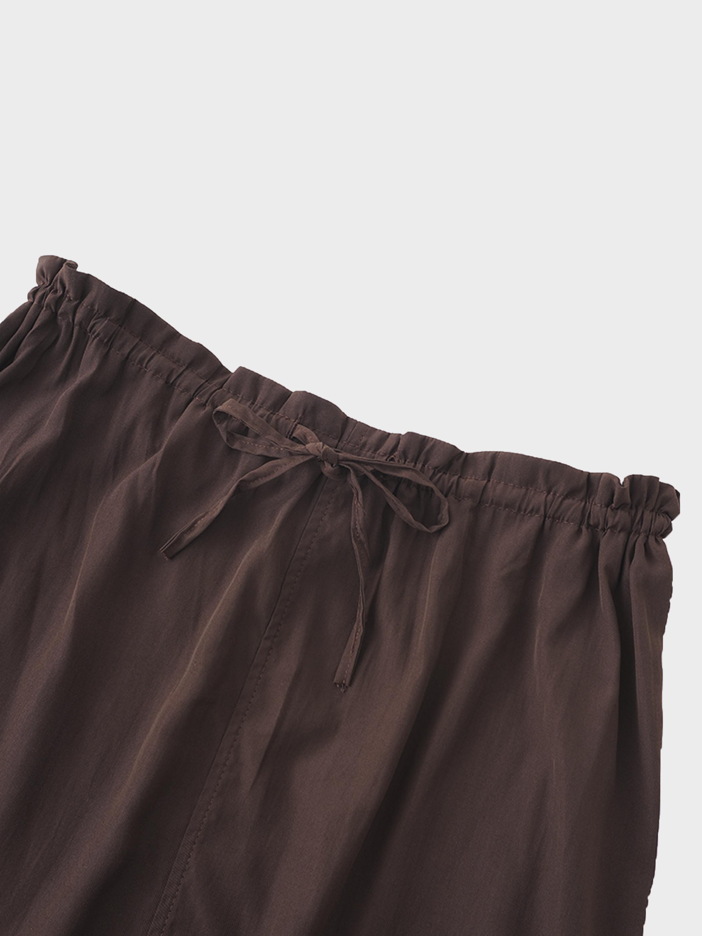 DRAWSTRING RUFFLE SKIRT-BROWN