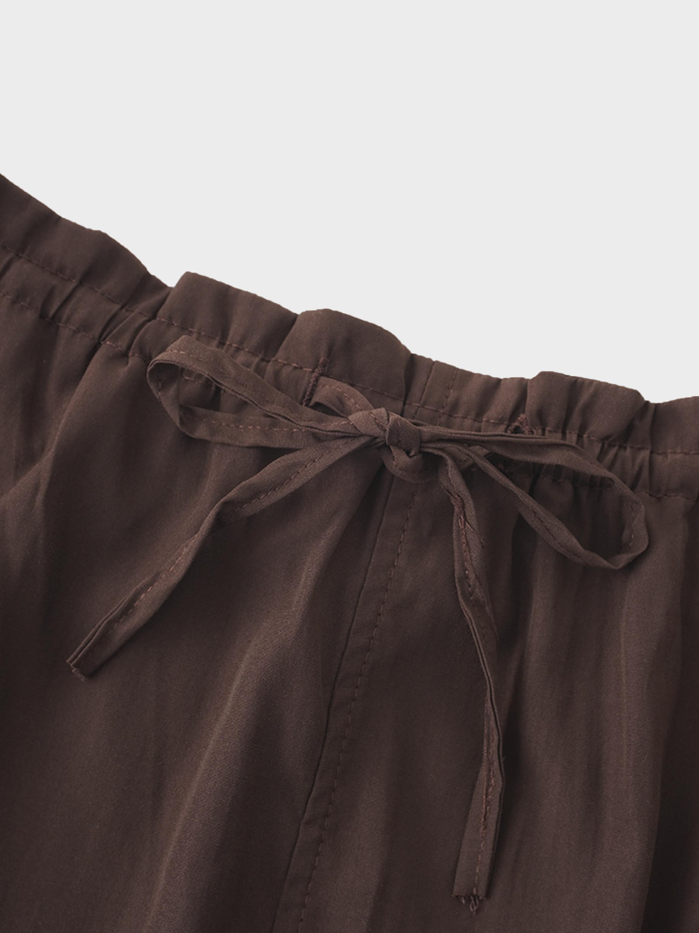 DRAWSTRING RUFFLE SKIRT-BROWN