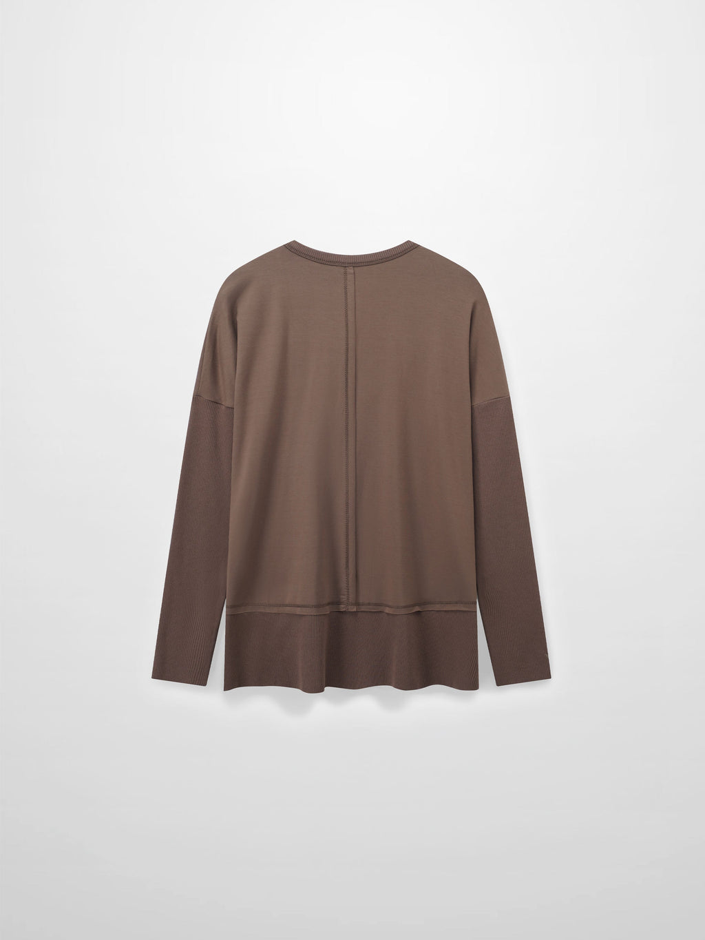 RIBBED BOTTOM T-SHIRT-BROWN