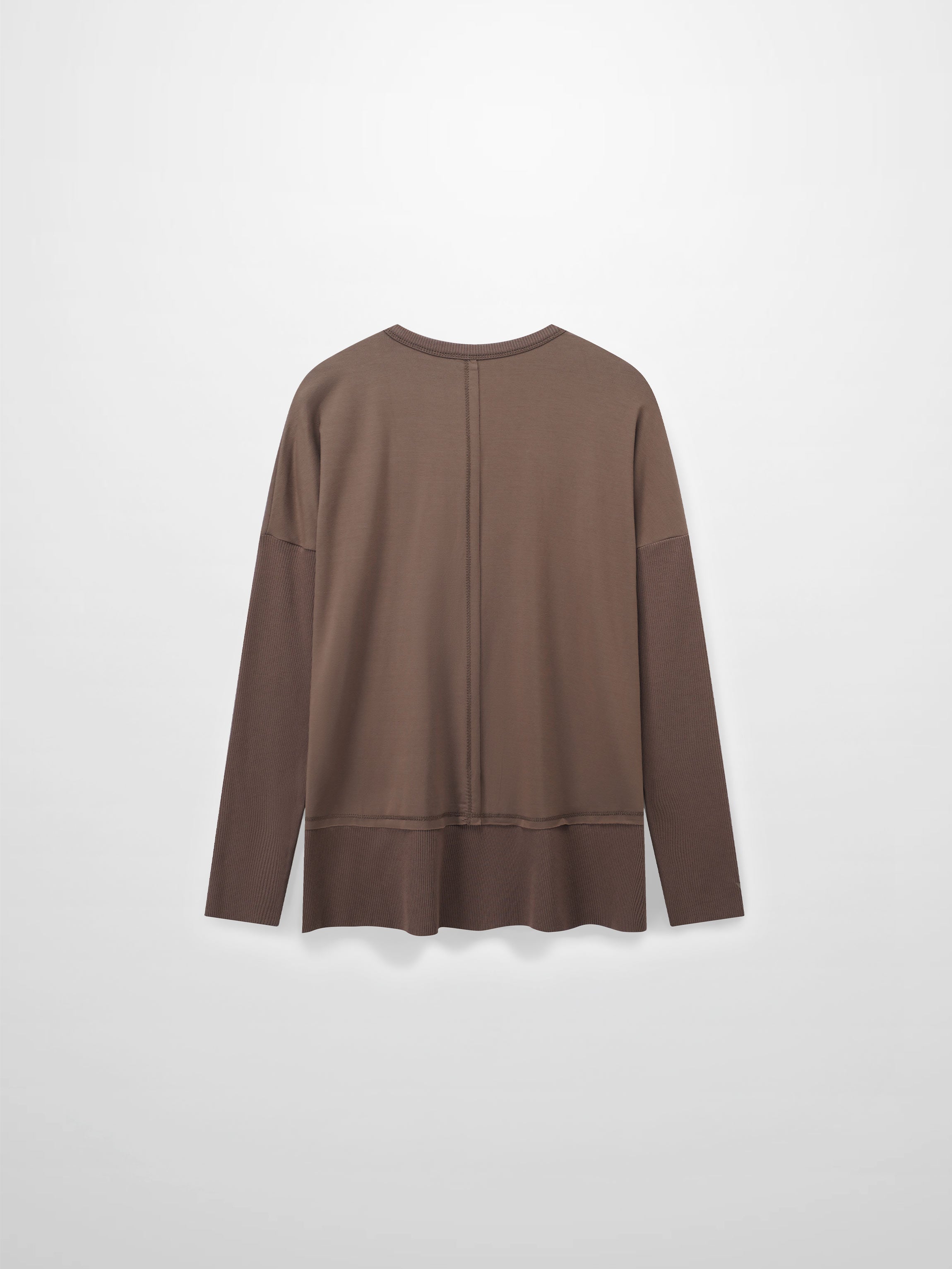 RIBBED BOTTOM T-SHIRT-BROWN
