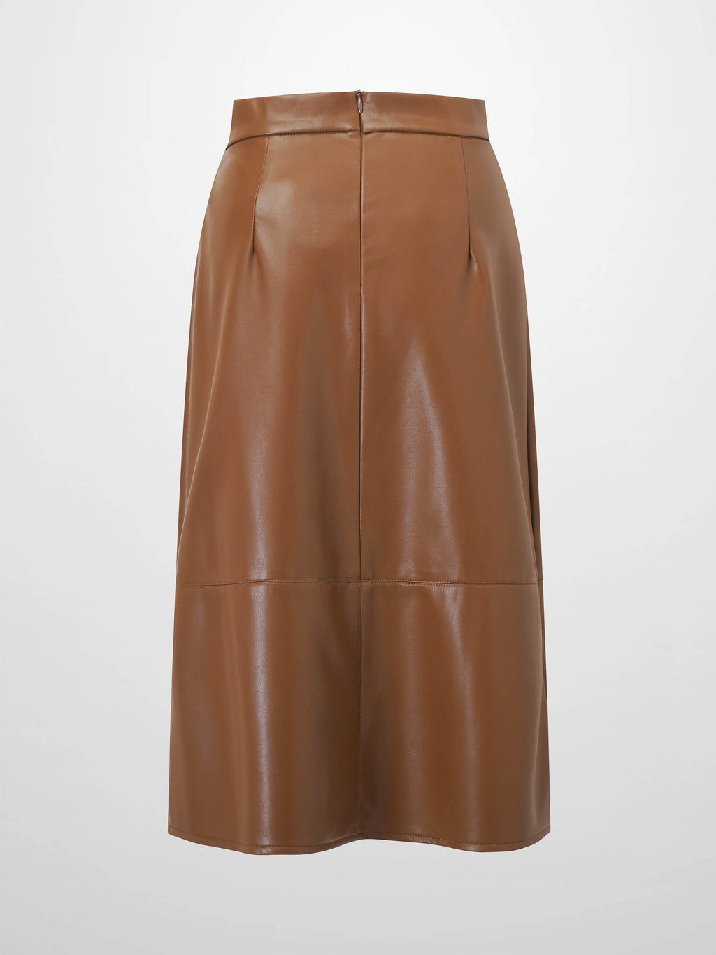 Short A-Line Seamed Faux Leather Skirt-Brown