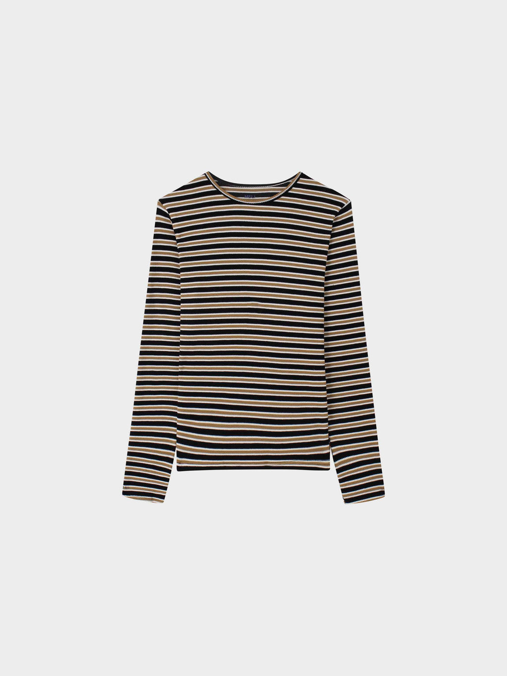 Waffle Striped Crew Tee-Black/White/Gold