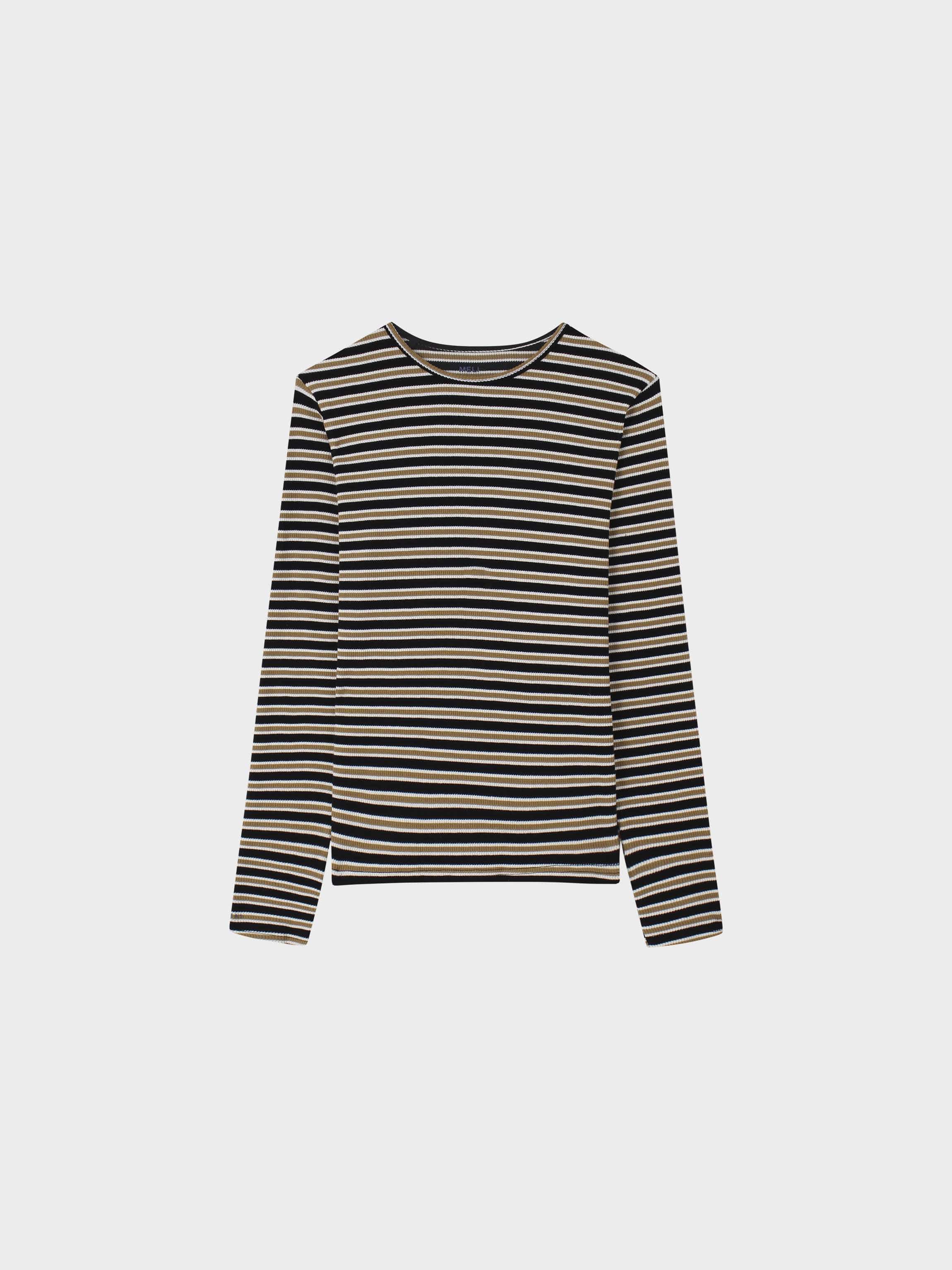 Waffle Striped Crew Tee-Black/White/Gold