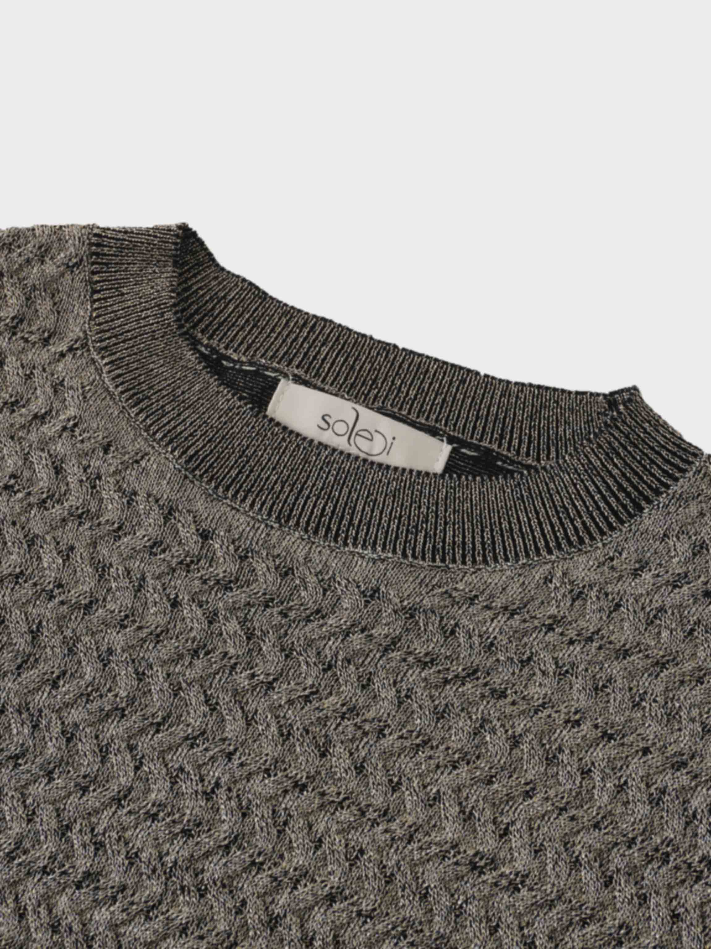 Textured Lurex Crew Sweater-Gold