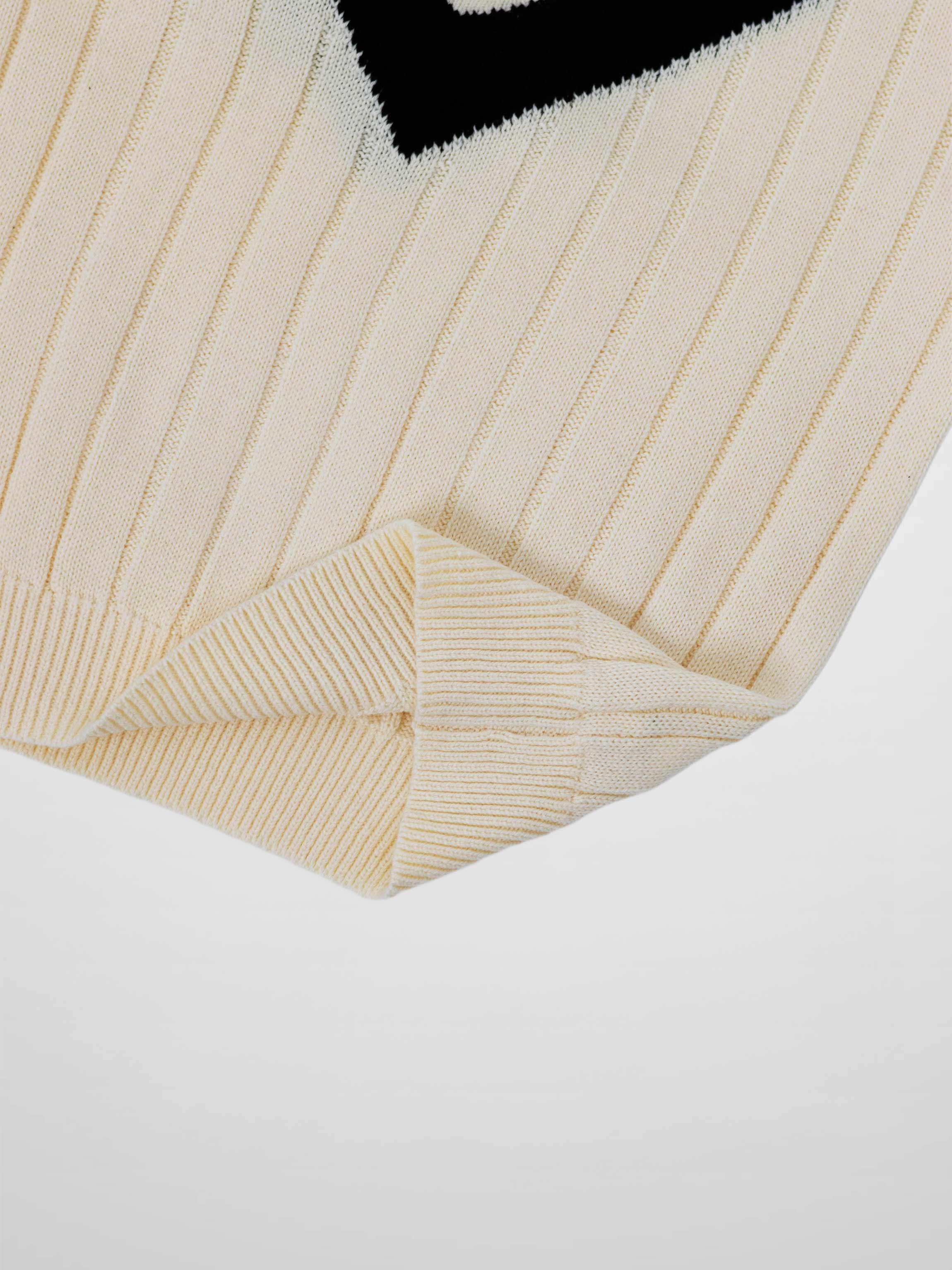 V Neck Stripe Sweater-Cream/Black