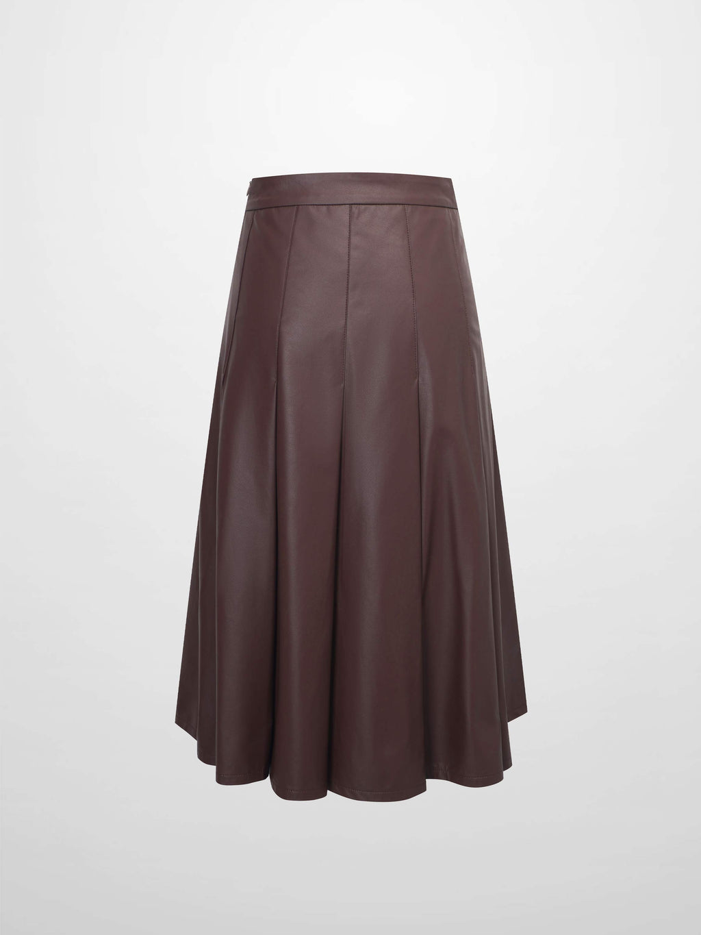 Faux Leather Stitch Down Pleated Skirt-Brown
