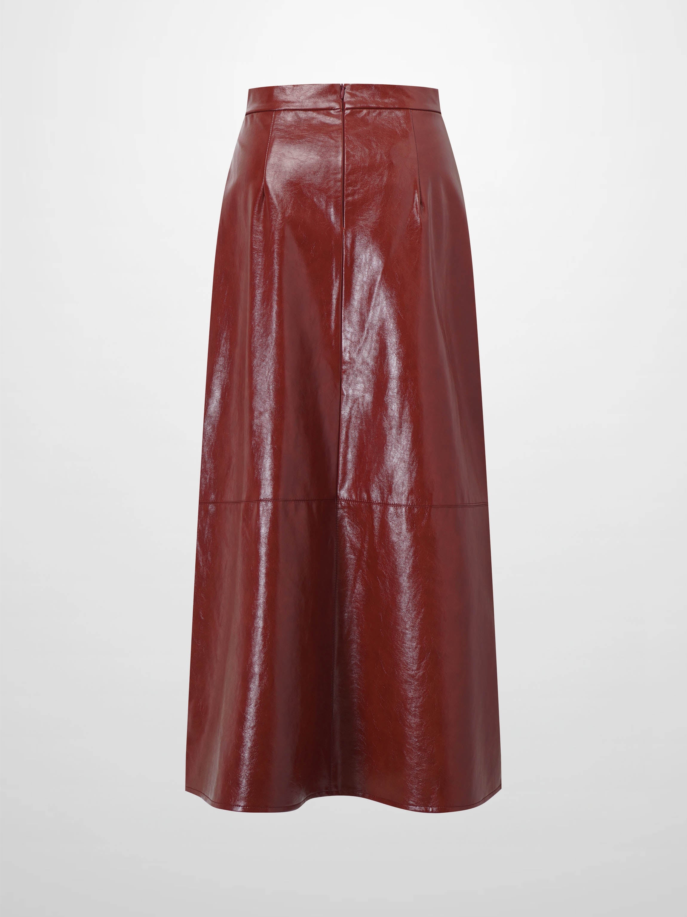 Coated Faux Leather A-Line Skirt-Burgundy