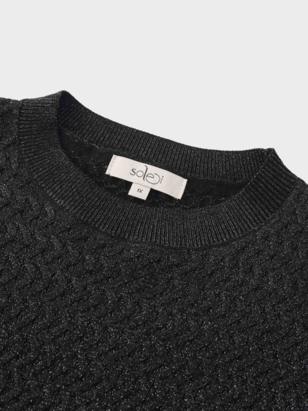 Textured Lurex Crew Sweater-Black