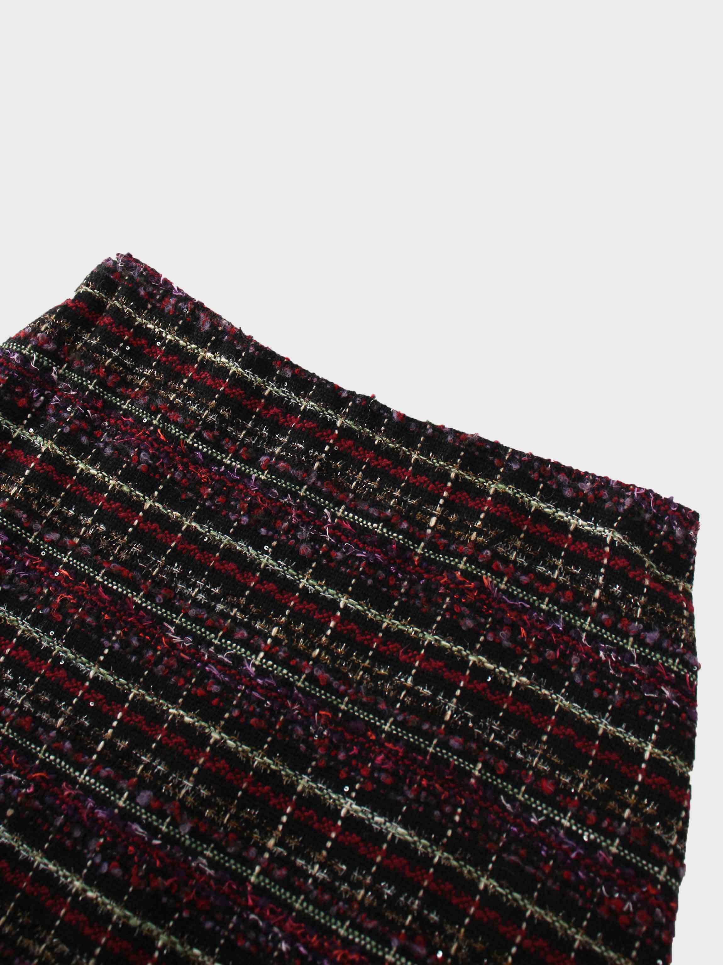 A-Line High Low Skirt-Burgundy Tweed